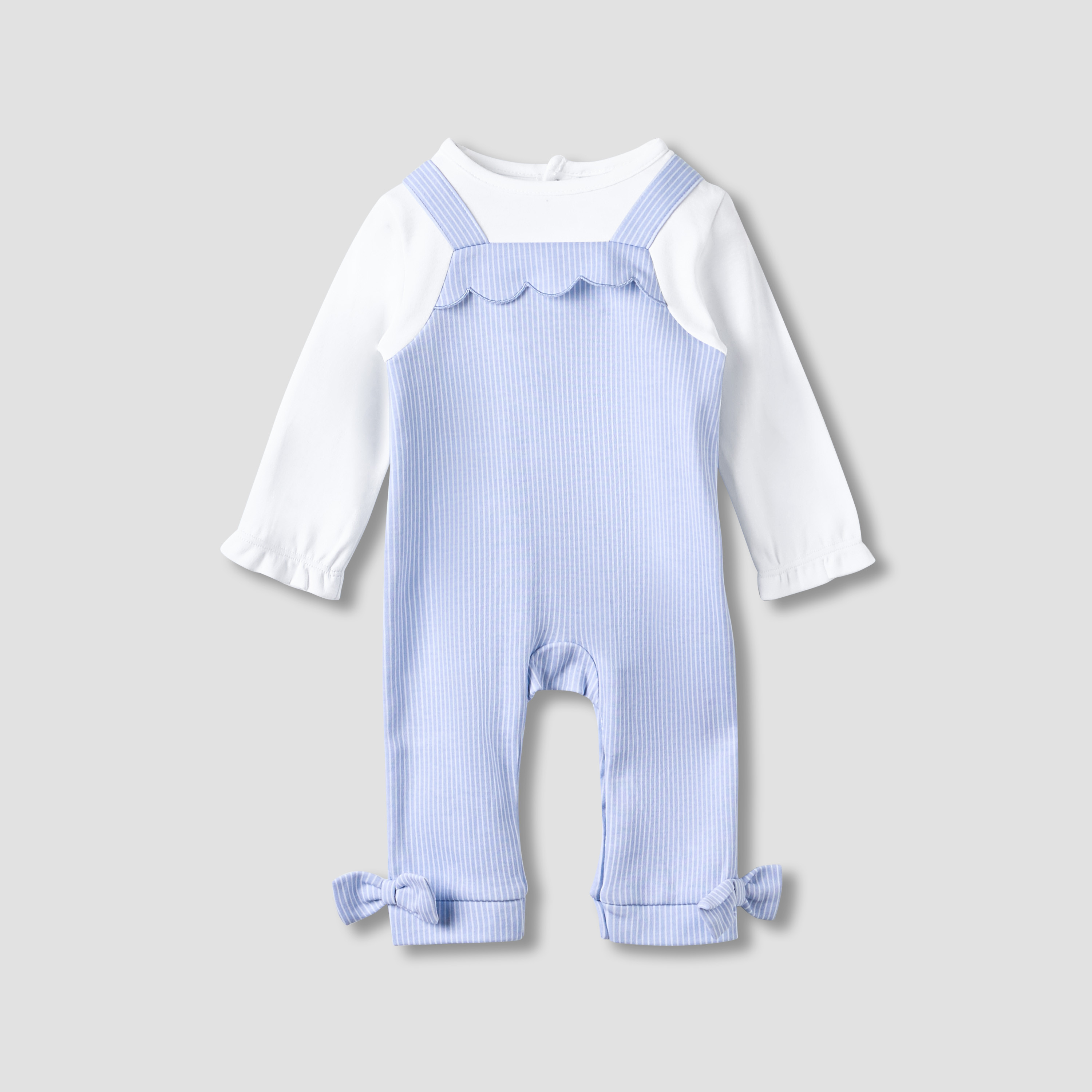Juniors Striped Sleepsuit with Frill and Bow Detail-baby-girls-clothing-nightwear-sleepsuits-image-1