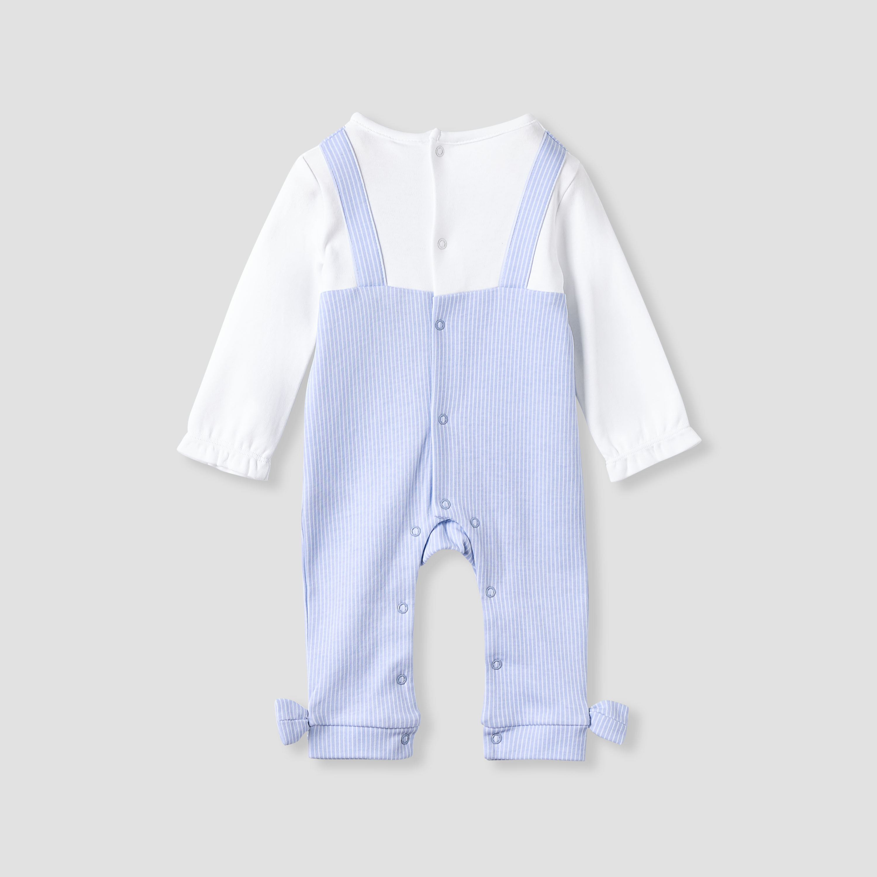 Juniors Striped Sleepsuit with Frill and Bow Detail-baby-girls-clothing-nightwear-sleepsuits-image-2