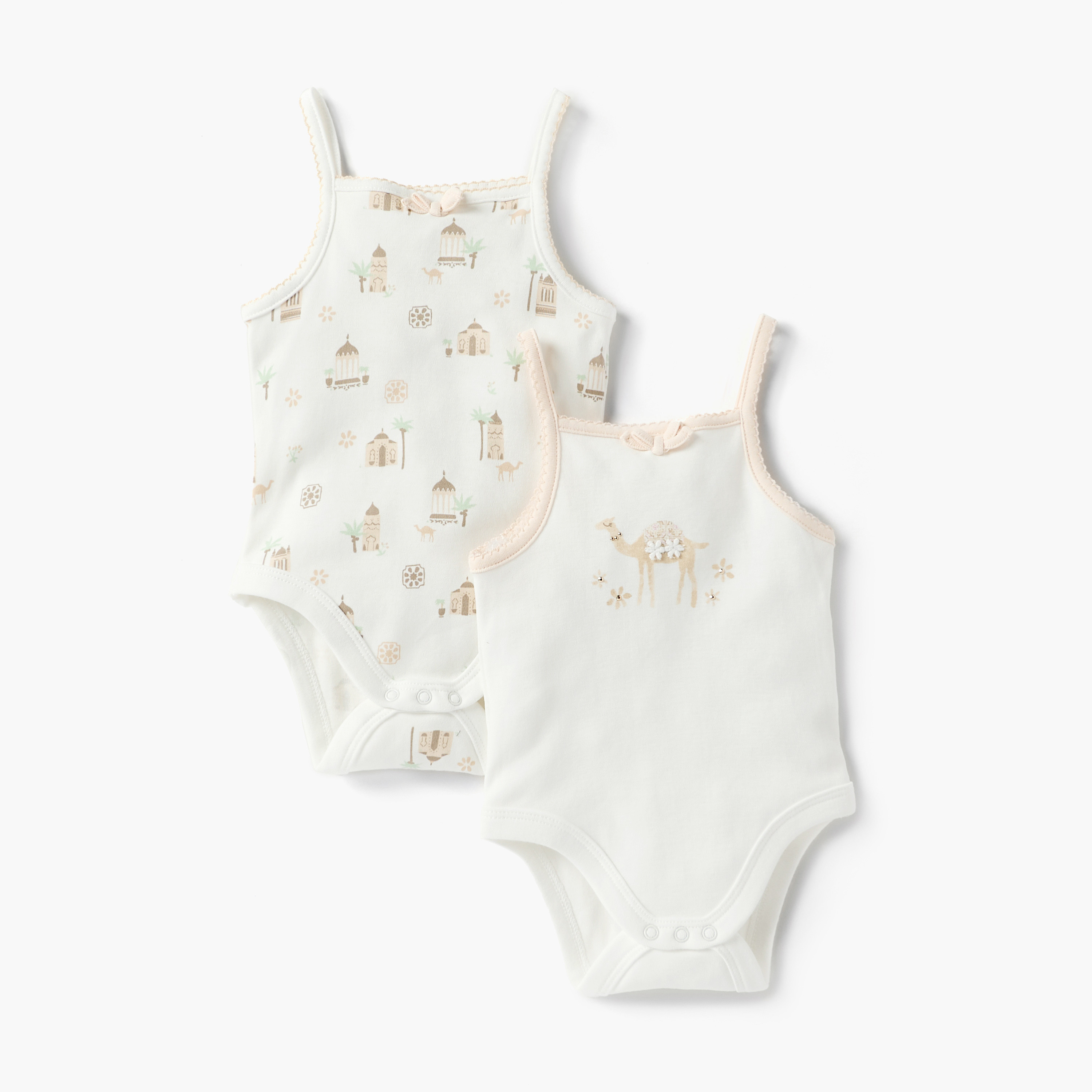 Juniors Printed Sleeveless Bodysuit with Snap Button Closure - Set of 2-baby-girls-clothing-bodysuits-image-1