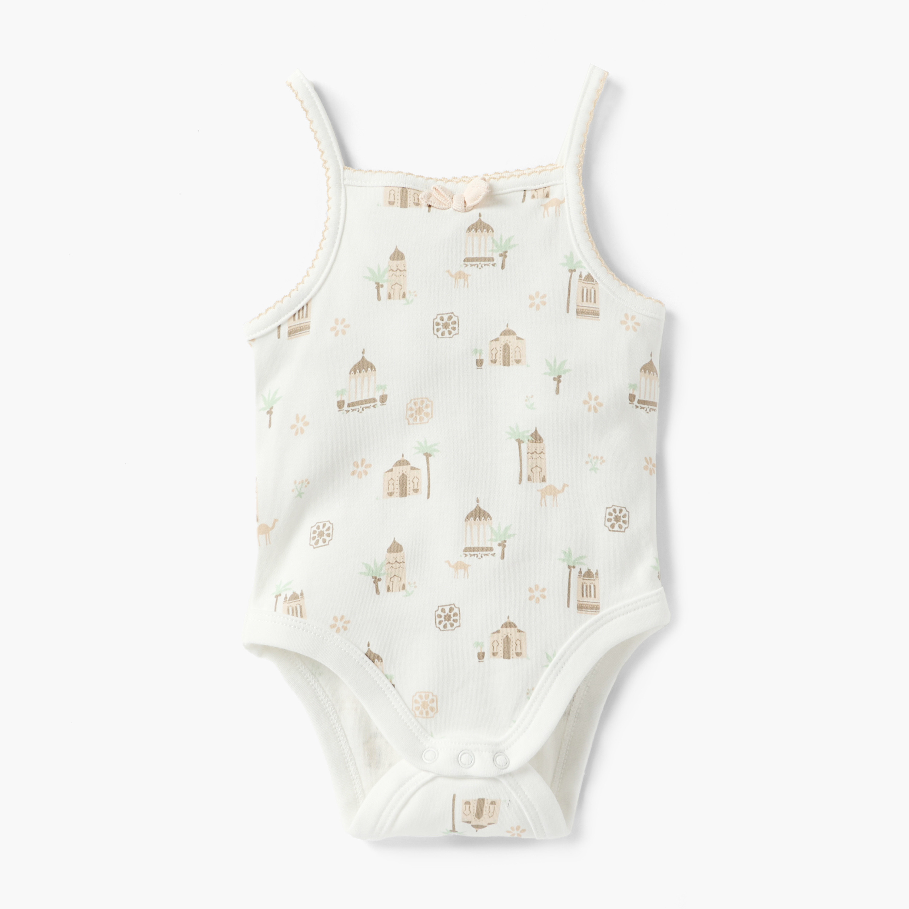 Juniors Printed Sleeveless Bodysuit with Snap Button Closure - Set of 2-baby-girls-clothing-bodysuits-image-2