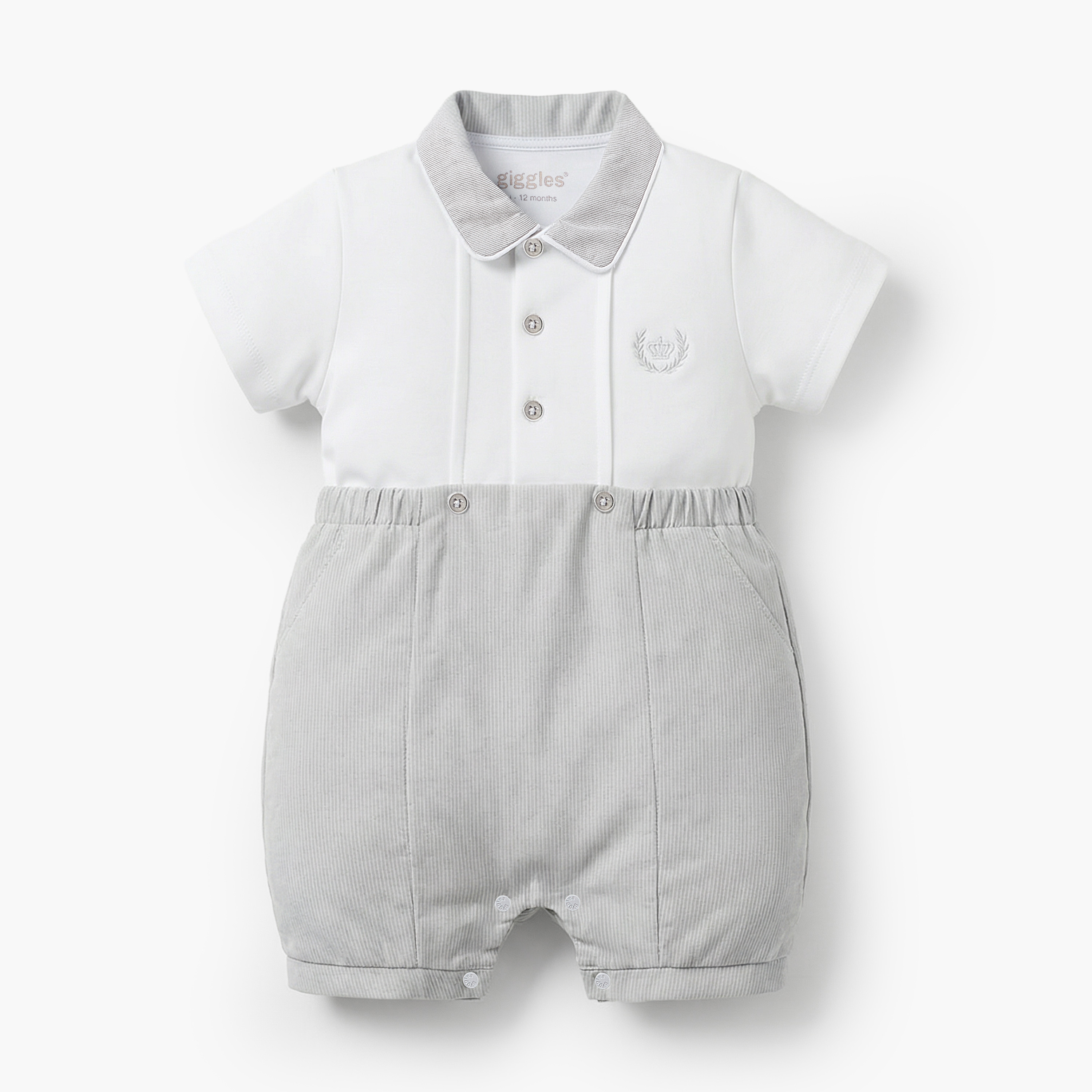 Giggles Collared Short Sleeves Romper with Embroidery Detail-baby-boys-clothing-rompers-image-2