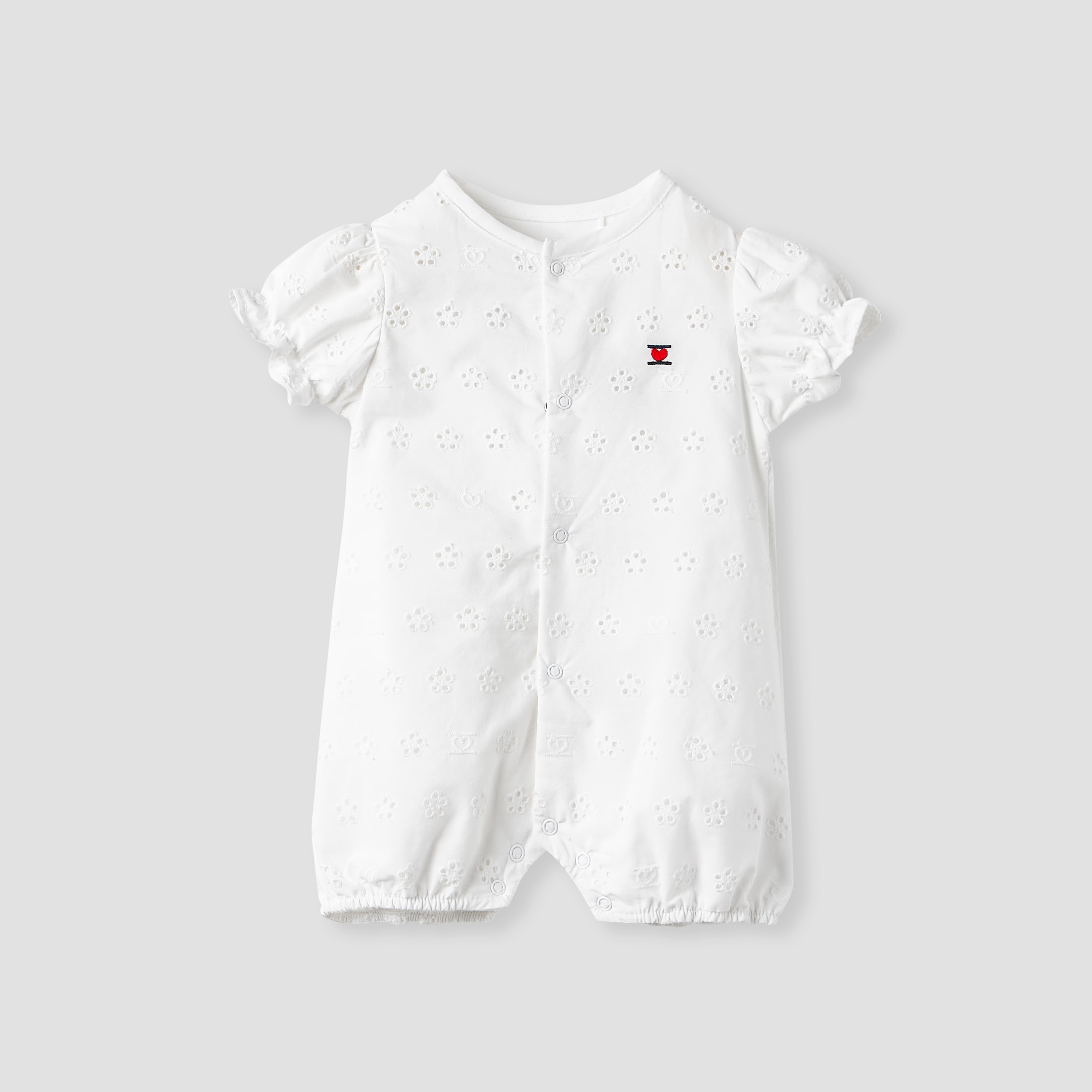 Juniors Schiffli Textured Romper with Puff Sleeves-baby-girls-clothing-rompers-image-1