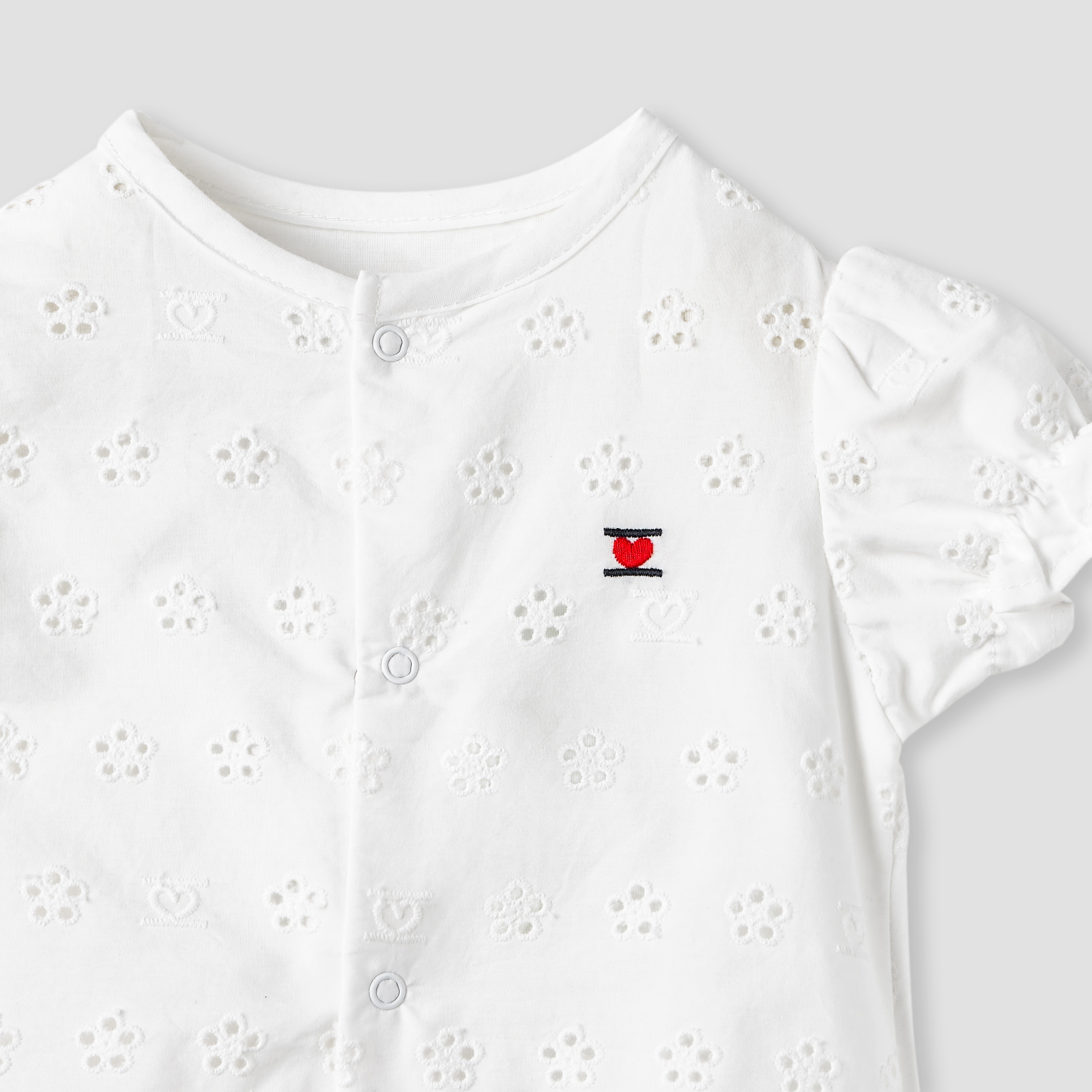 Juniors Schiffli Textured Romper with Puff Sleeves-baby-girls-clothing-rompers-image-3