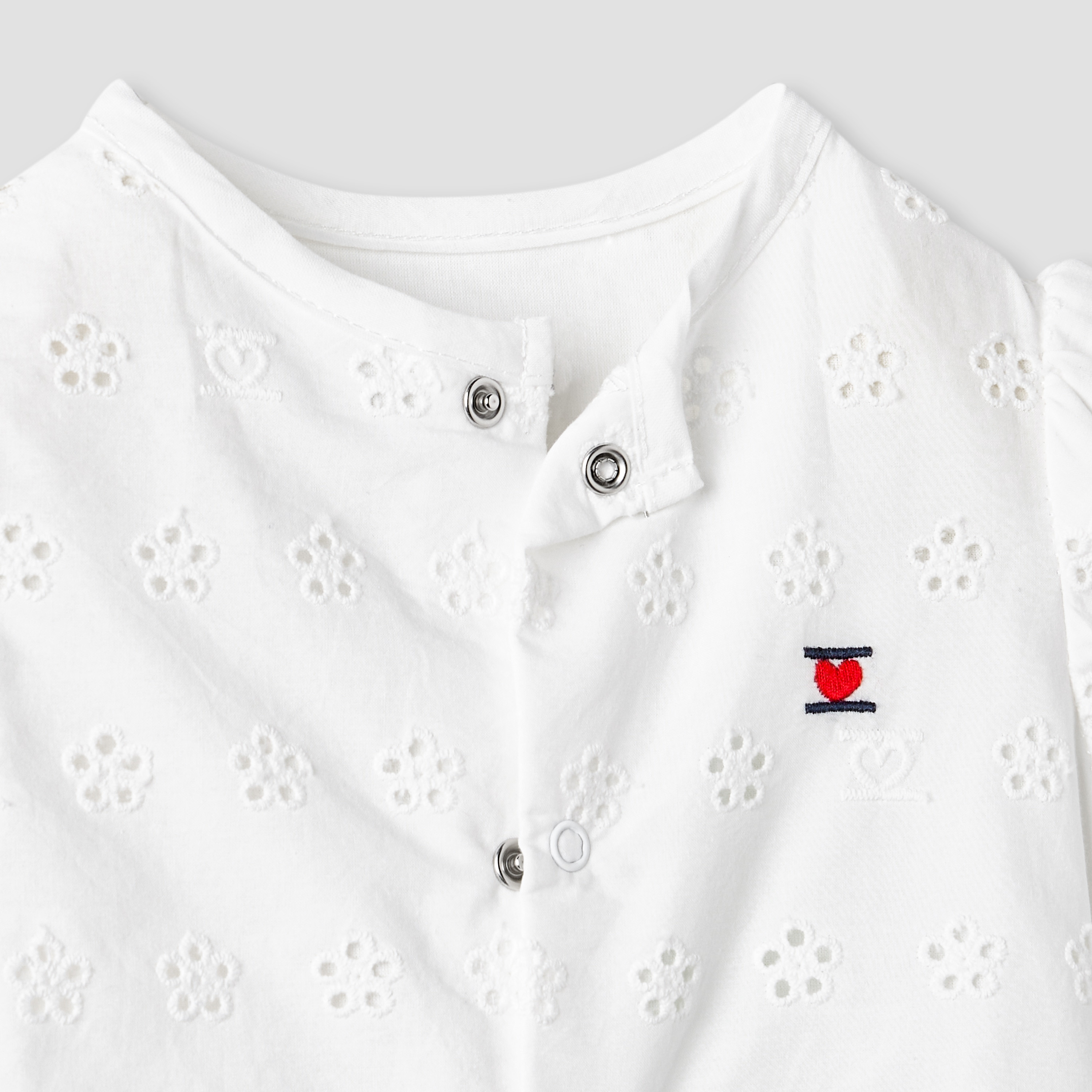 Juniors Schiffli Textured Romper with Puff Sleeves-baby-girls-clothing-rompers-image-4