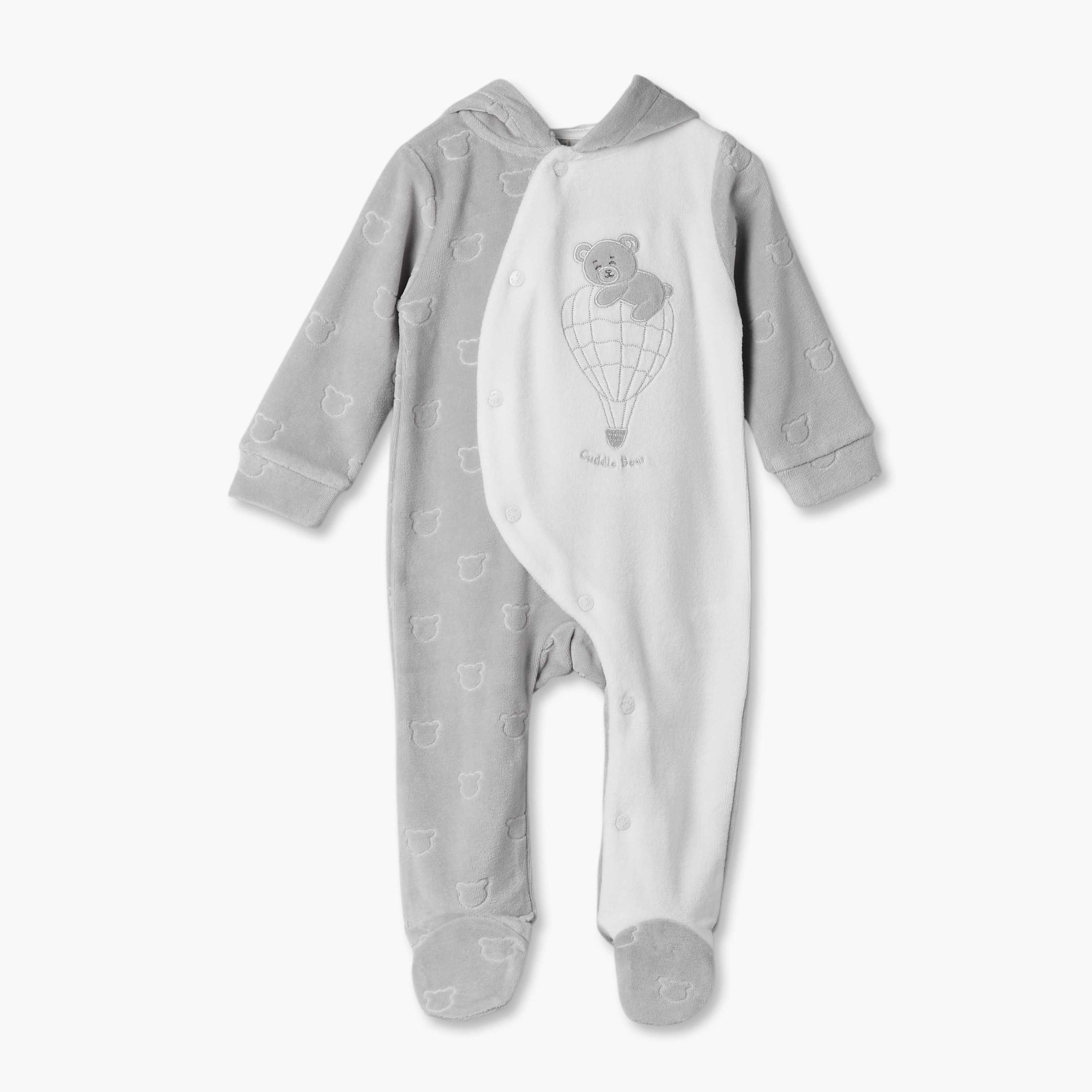 بدلة نوم بياقة بقبعة وأكمام طويلة بتطريز دب من جيجلز-baby-boys-clothing-nightwear-sleepsuits-image-1