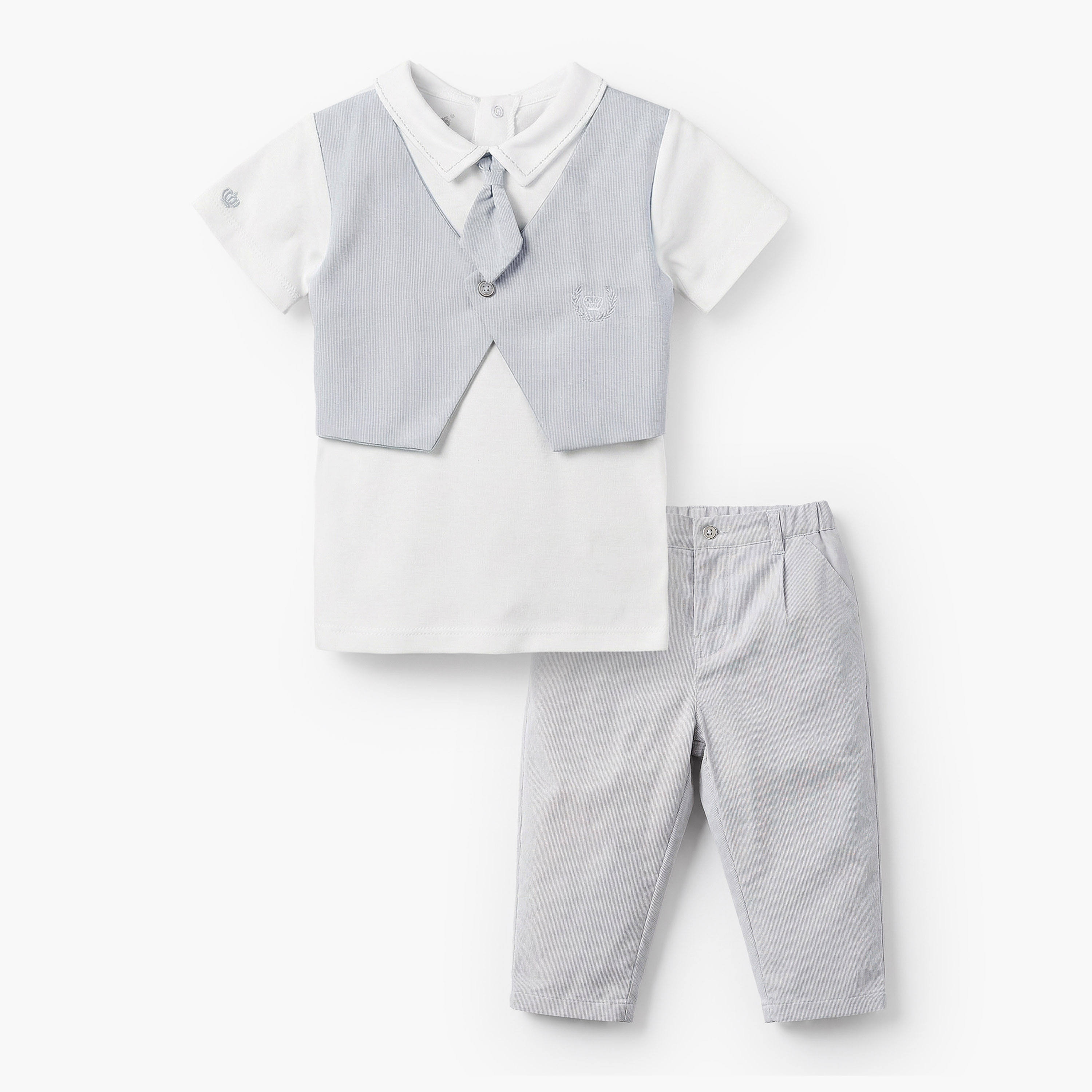 Giggles Cotton Collared Short Sleeves T-Shirt and Pants Set with Stripes-baby-boys-clothing-setsandcoords-image-2