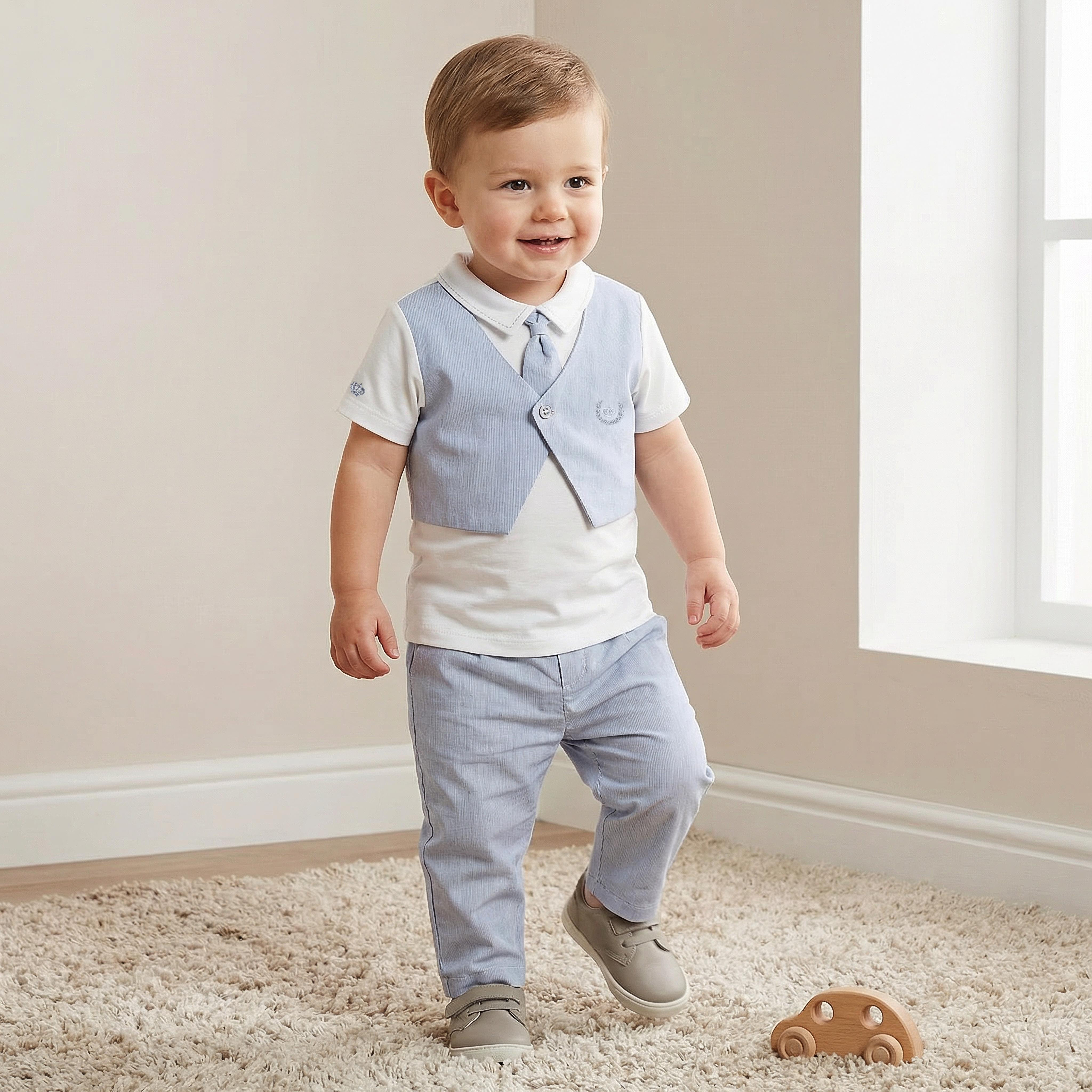 Giggles Cotton Collared Short Sleeves T-Shirt and Pants Set with Stripes-baby-boys-clothing-setsandcoords-image-1
