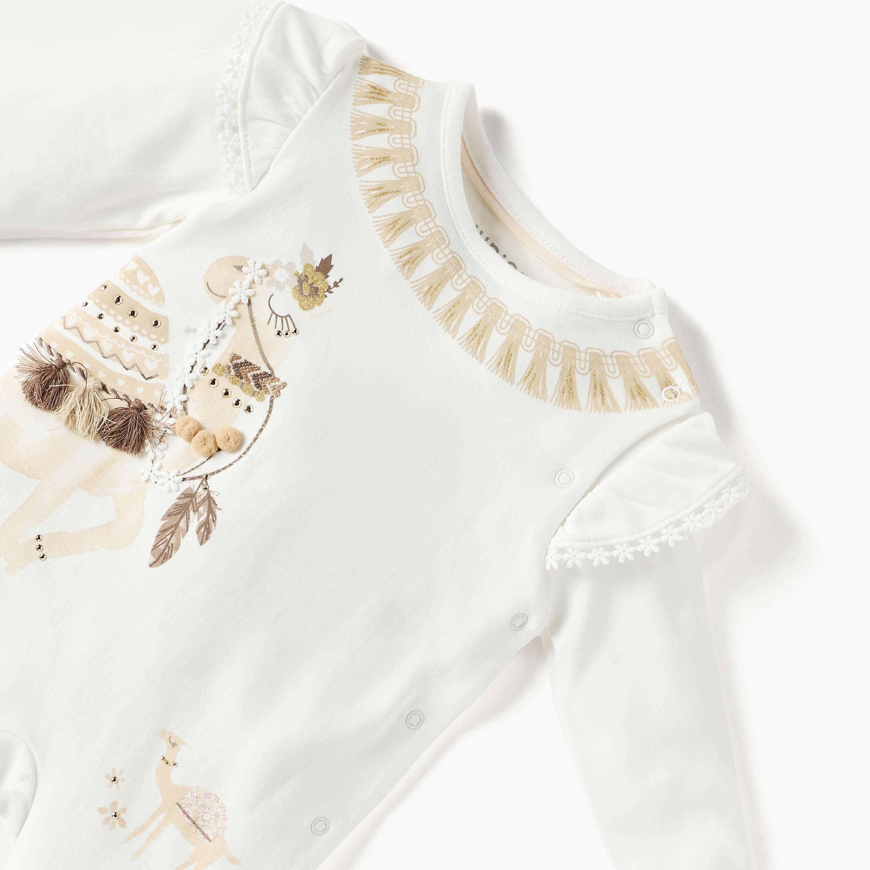 Juniors Camel Embellished Sleepsuit with Round Neck and Long Sleeves-baby-girls-clothing-nightwear-sleepsuits-image-3