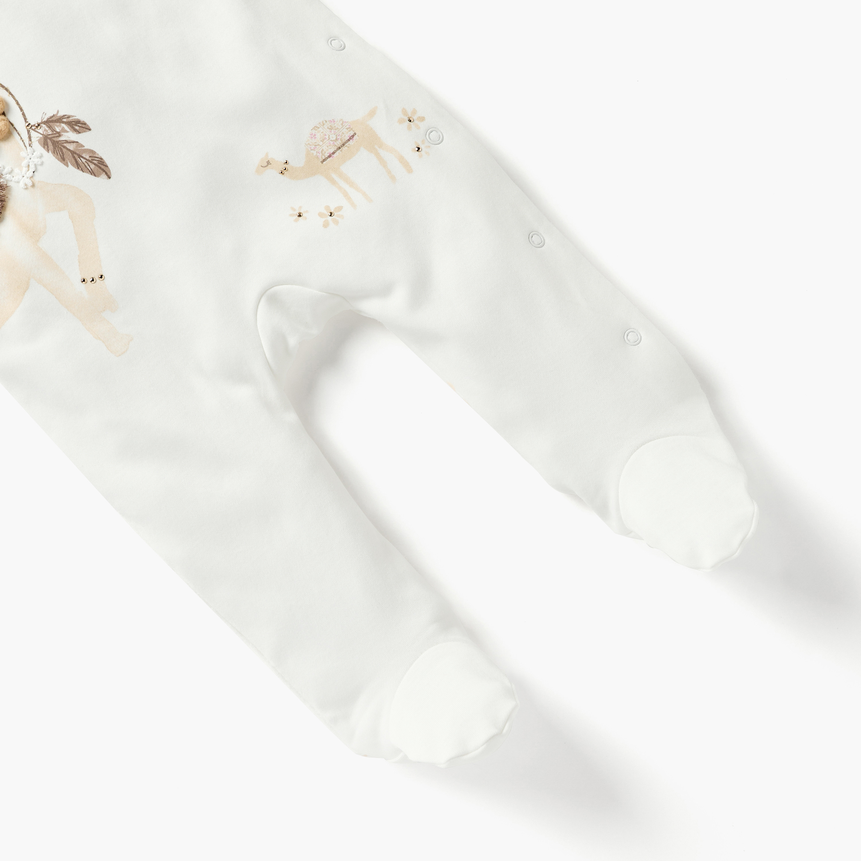 Juniors Camel Embellished Sleepsuit with Round Neck and Long Sleeves-baby-girls-clothing-nightwear-sleepsuits-image-4