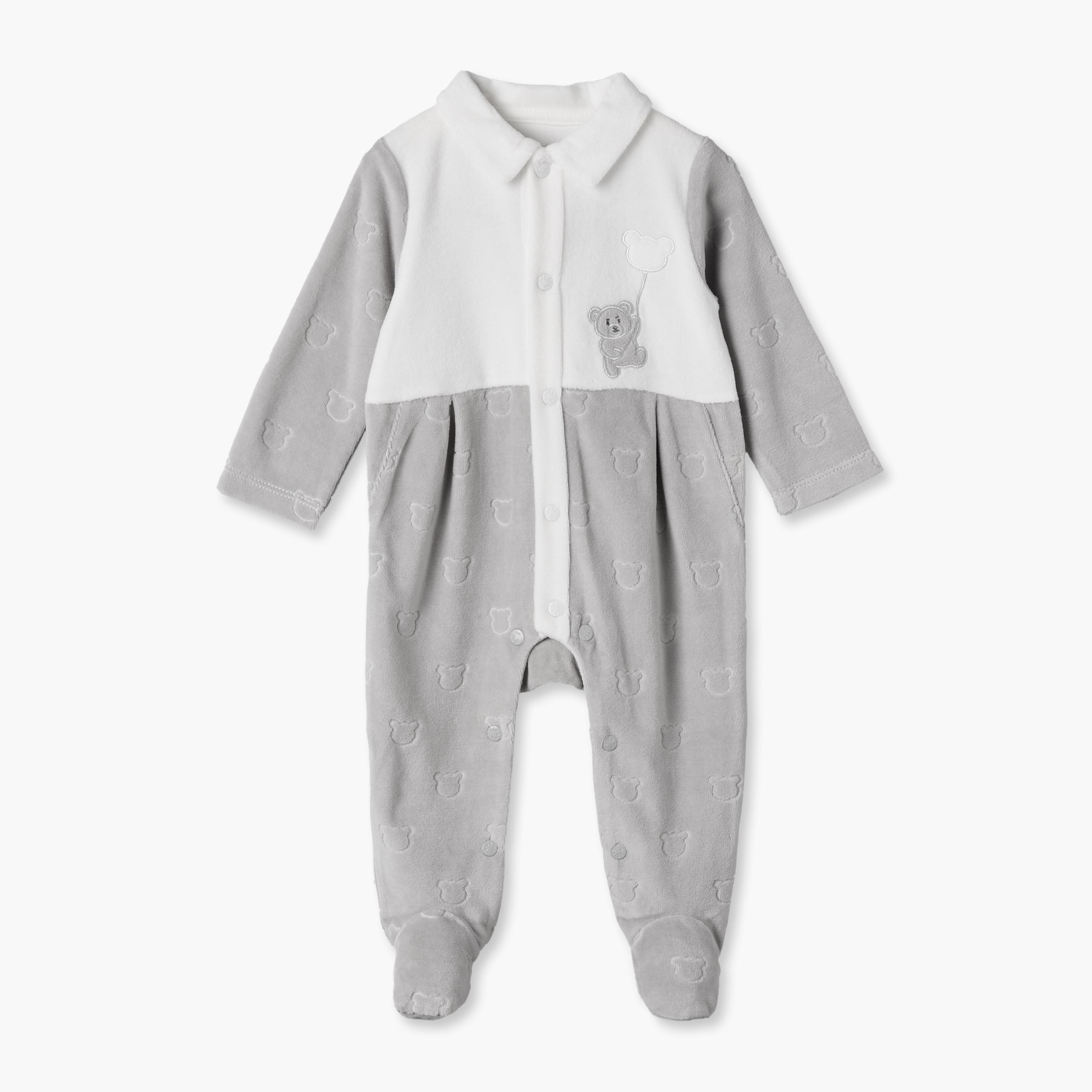 بدلة نوم بياقة عادية وأكمام طويلة بتطريز دب من جيجلز-baby-boys-clothing-nightwear-sleepsuits-image-1