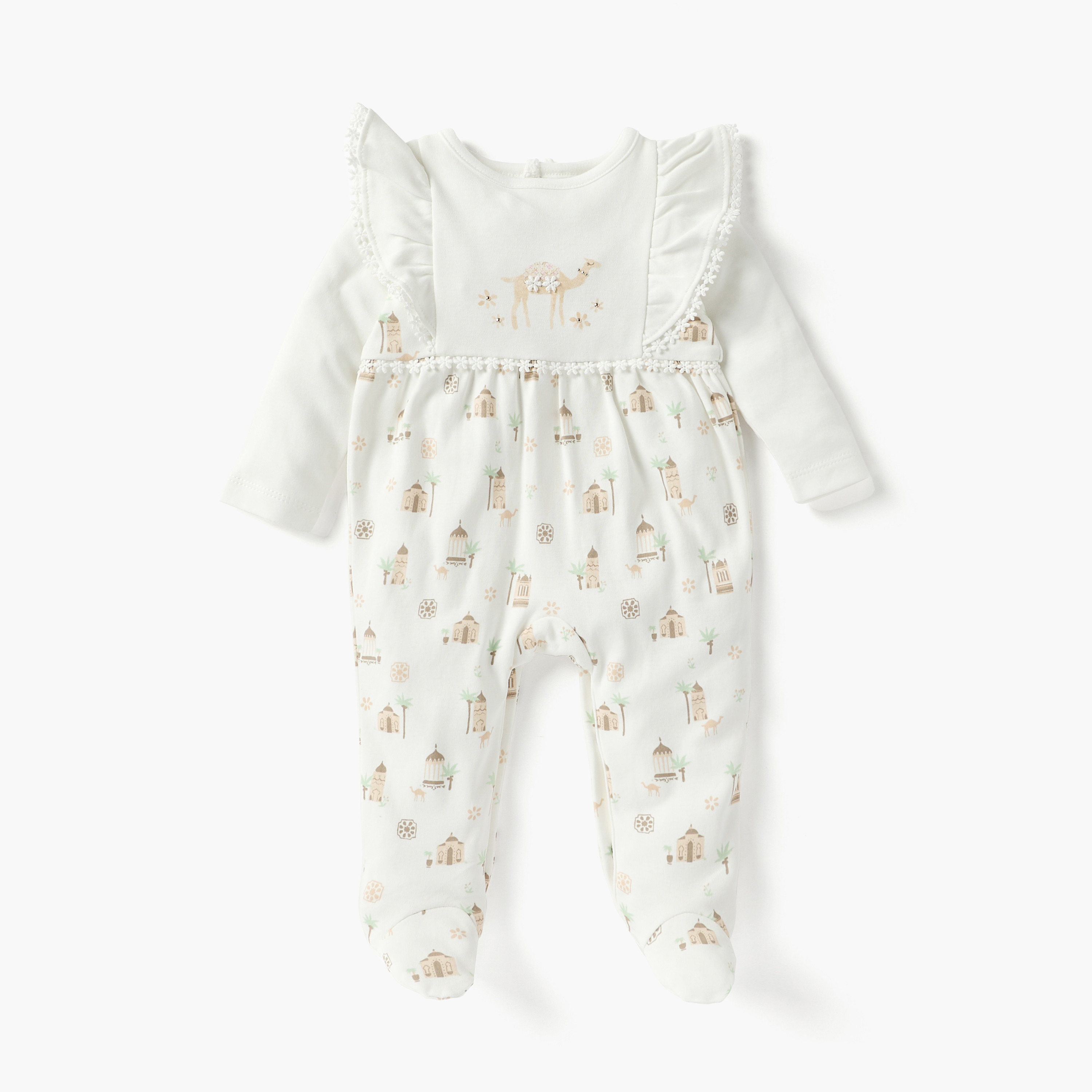Juniors Printed Closed Feet Sleepsuit with Round Neck and Long Sleeves-baby-girls-clothing-nightwear-sleepsuits-image-1