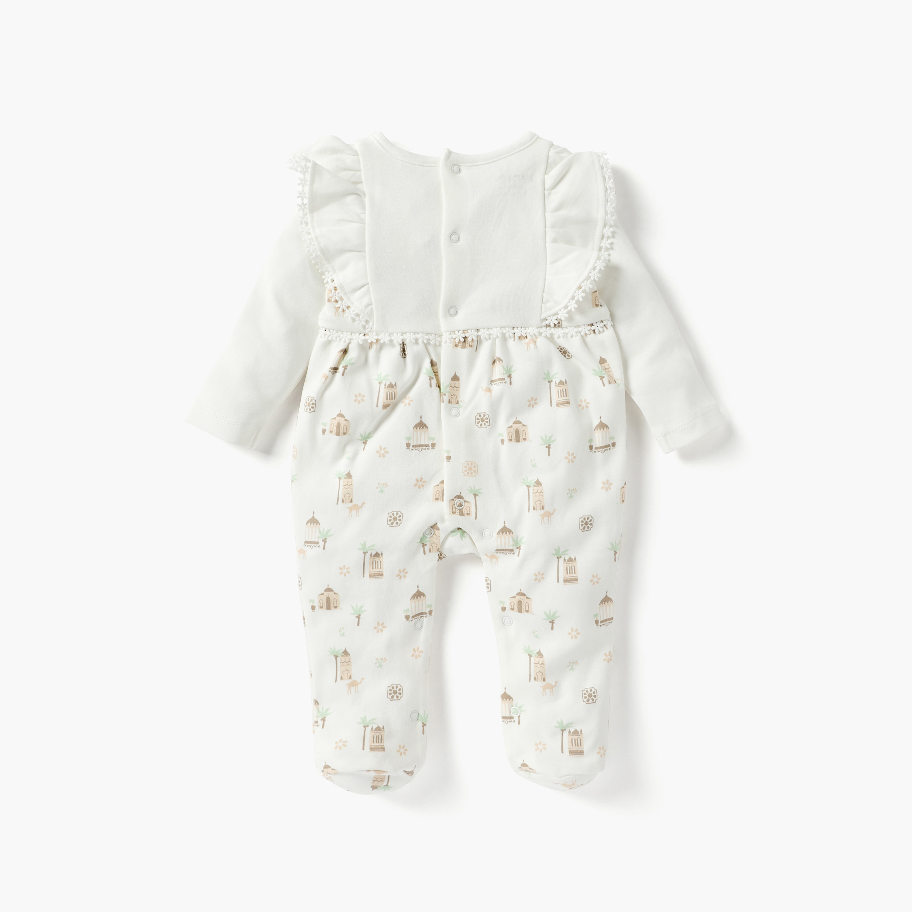 Juniors Printed Closed Feet Sleepsuit with Round Neck and Long Sleeves-baby-girls-clothing-nightwear-sleepsuits-image-2