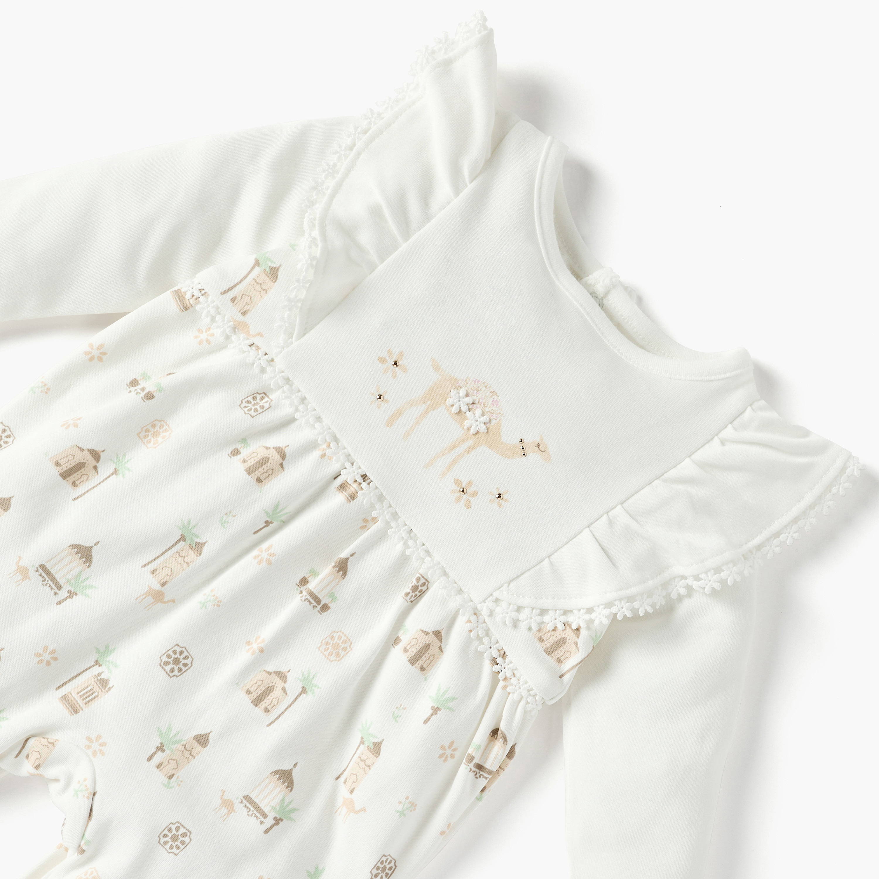 Juniors Printed Closed Feet Sleepsuit with Round Neck and Long Sleeves-baby-girls-clothing-nightwear-sleepsuits-image-3