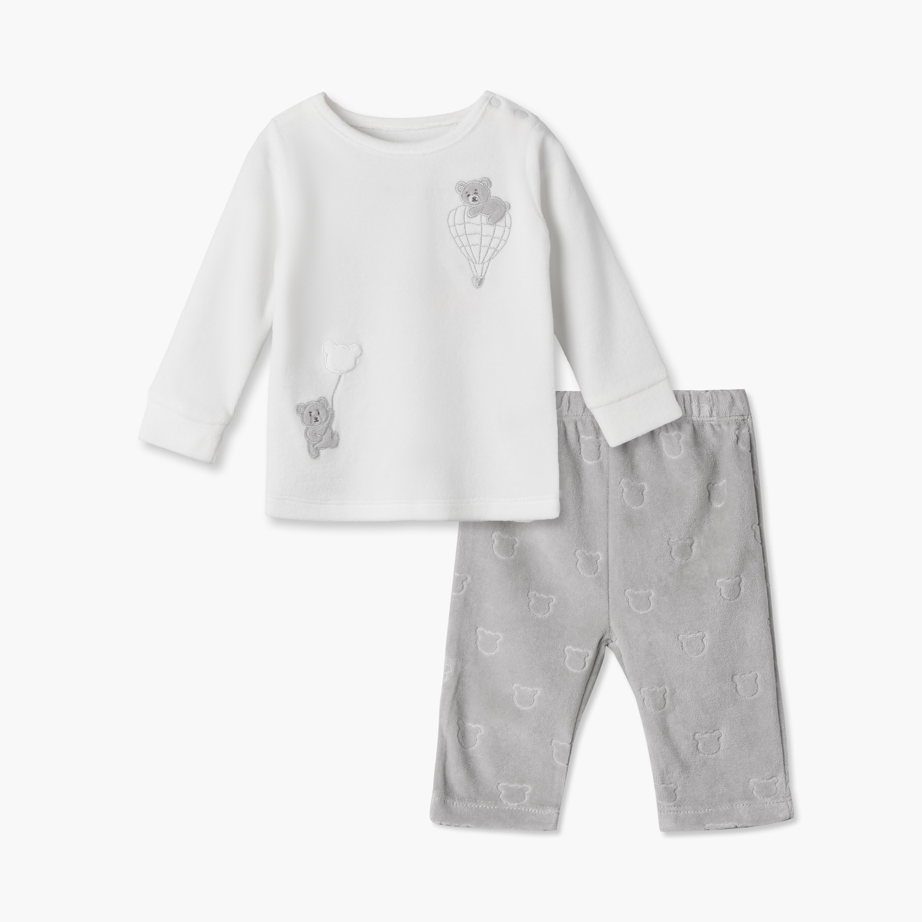 Giggles Crew Neck Long Sleeves Pyjama Set with Bear Embroidery-baby-boys-clothing-nightwear-pyjamasets-image-2