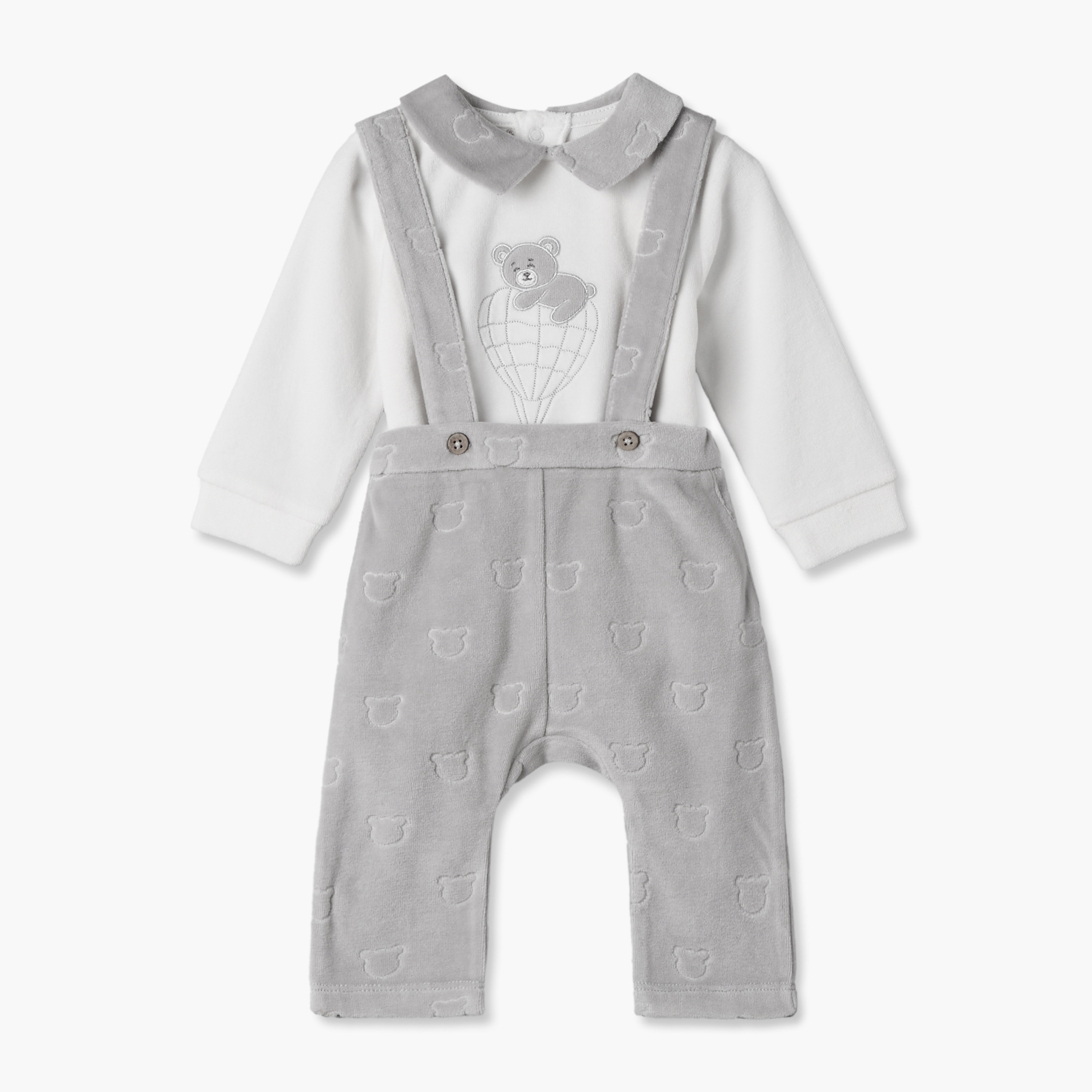 Giggles Collared Long Sleeves Shirt and Dungaree Set with Bear Embroidery-baby-boys-clothing-winterwear-setsandcoords-image-2