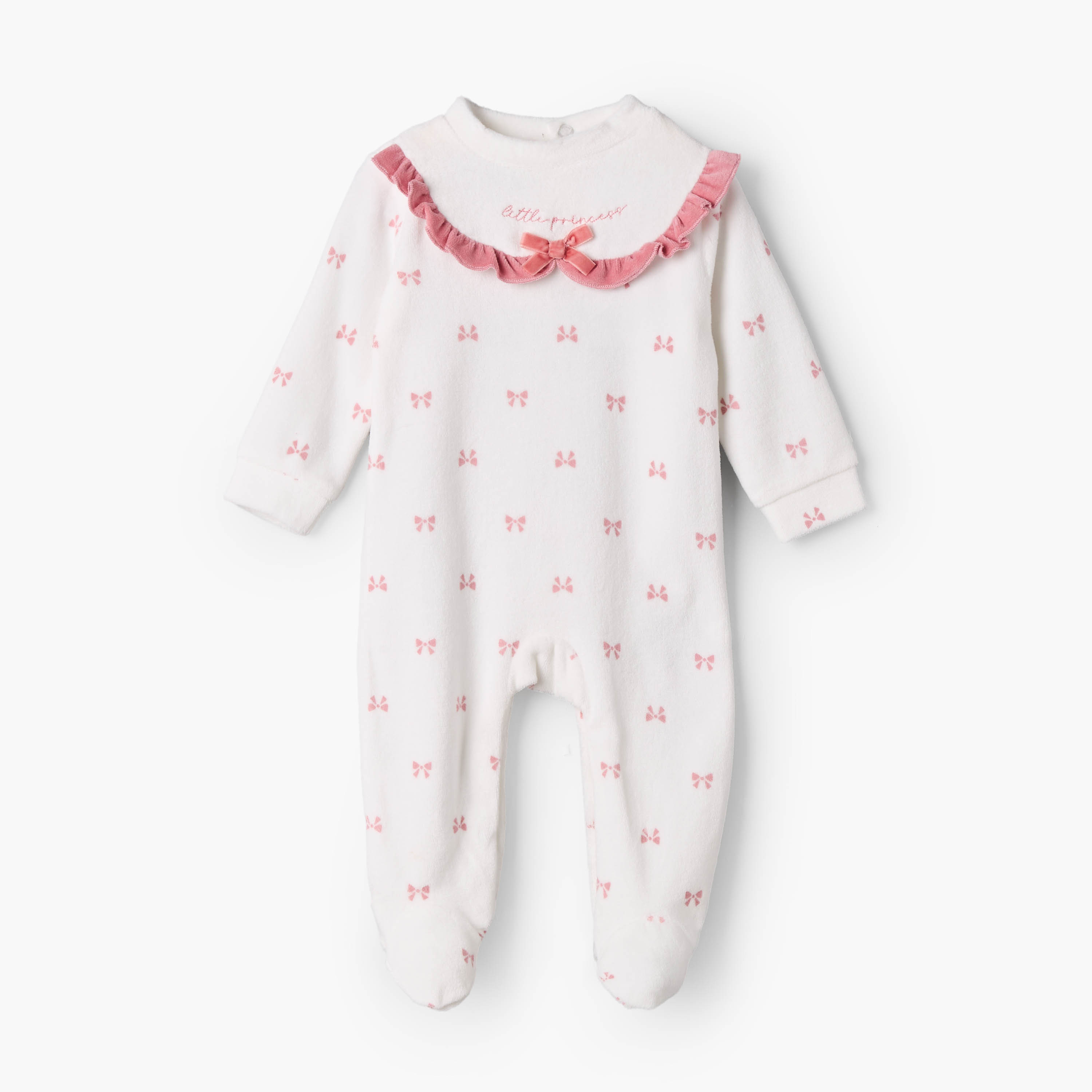 بدلة نوم بياقة عالية وأكمام طويلة وطبعات فيونكة من جونيورز-baby-girls-clothing-nightwear-sleepsuits-image-2