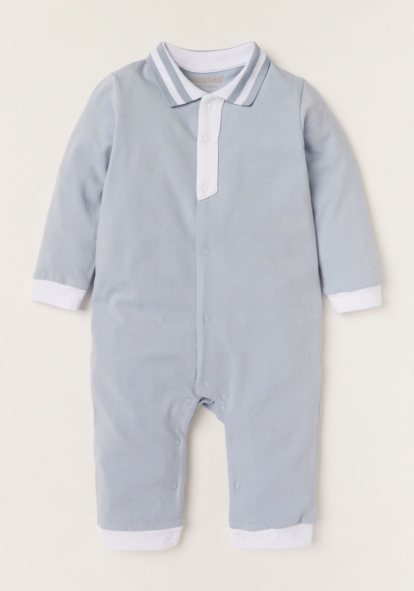 Giggles Solid Sleepsuit with Long Sleeves and Collar-Sleepsuits-image-0