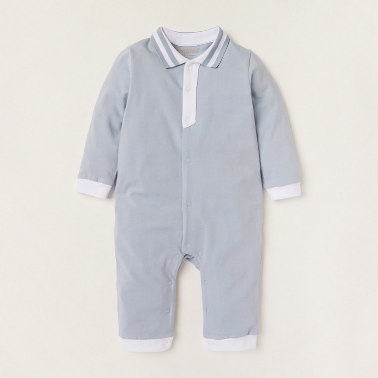 Giggles Solid Sleepsuit with Long Sleeves and Collar