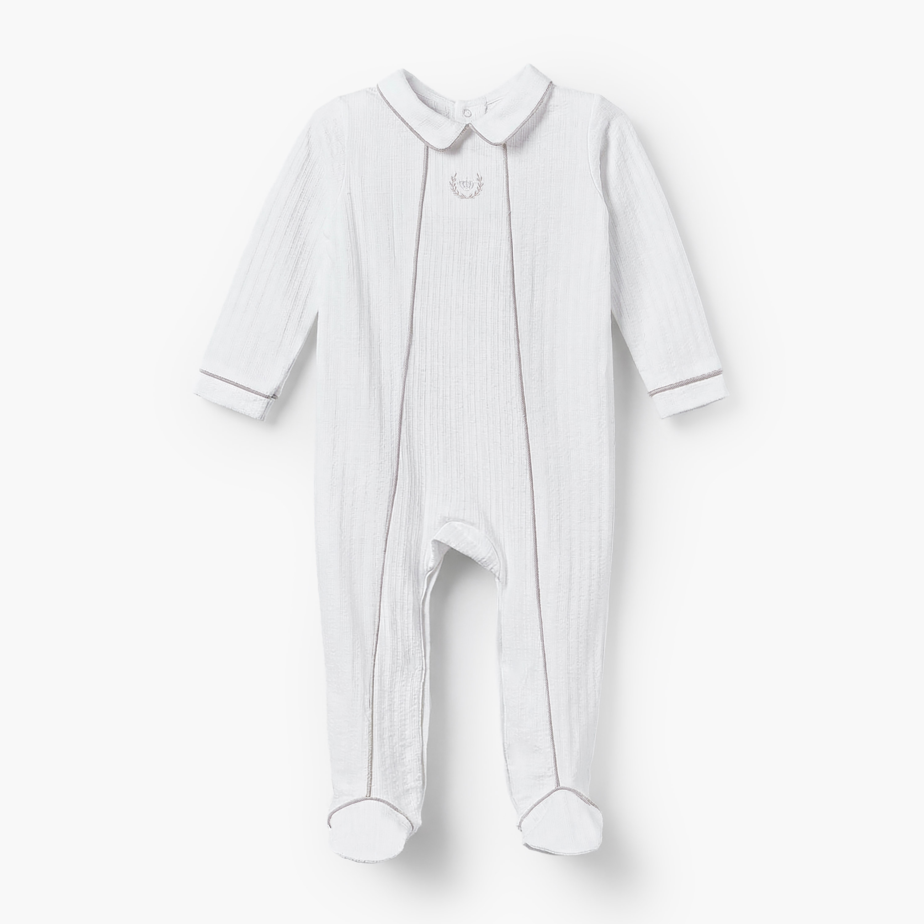 Giggles Cotton Collared Long Sleeves Sleepsuit with Textured Design-baby-boys-clothing-nightwear-sleepsuits-image-1