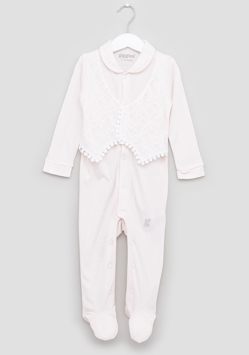 Giggles Lace Detail Closed Feet Sleepsuit with Long Sleeves-Sleepsuits-image-0
