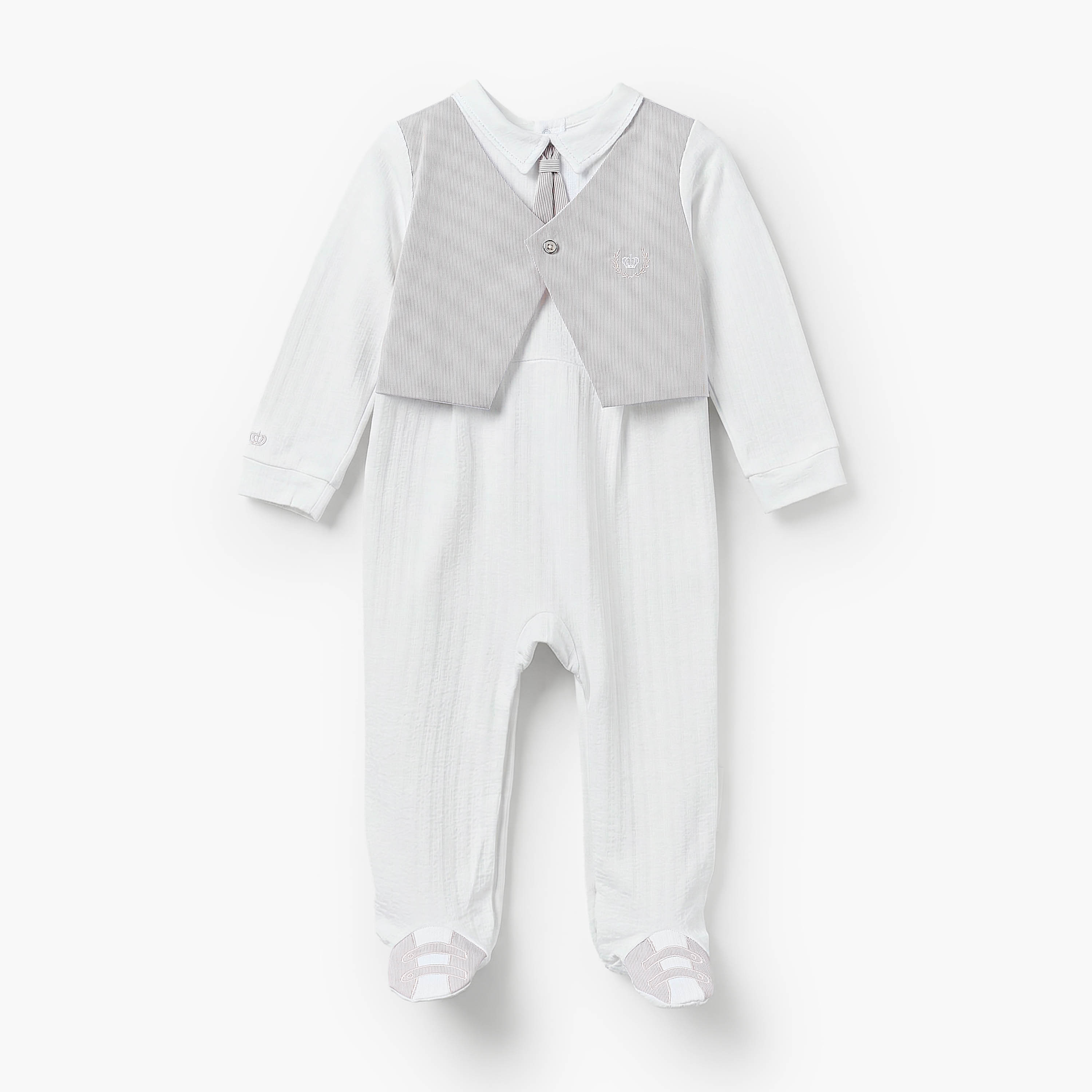Giggles Cotton Collared Long Sleeves Sleepsuit with Waistcoat-baby-boys-clothing-nightwear-sleepsuits-image-1