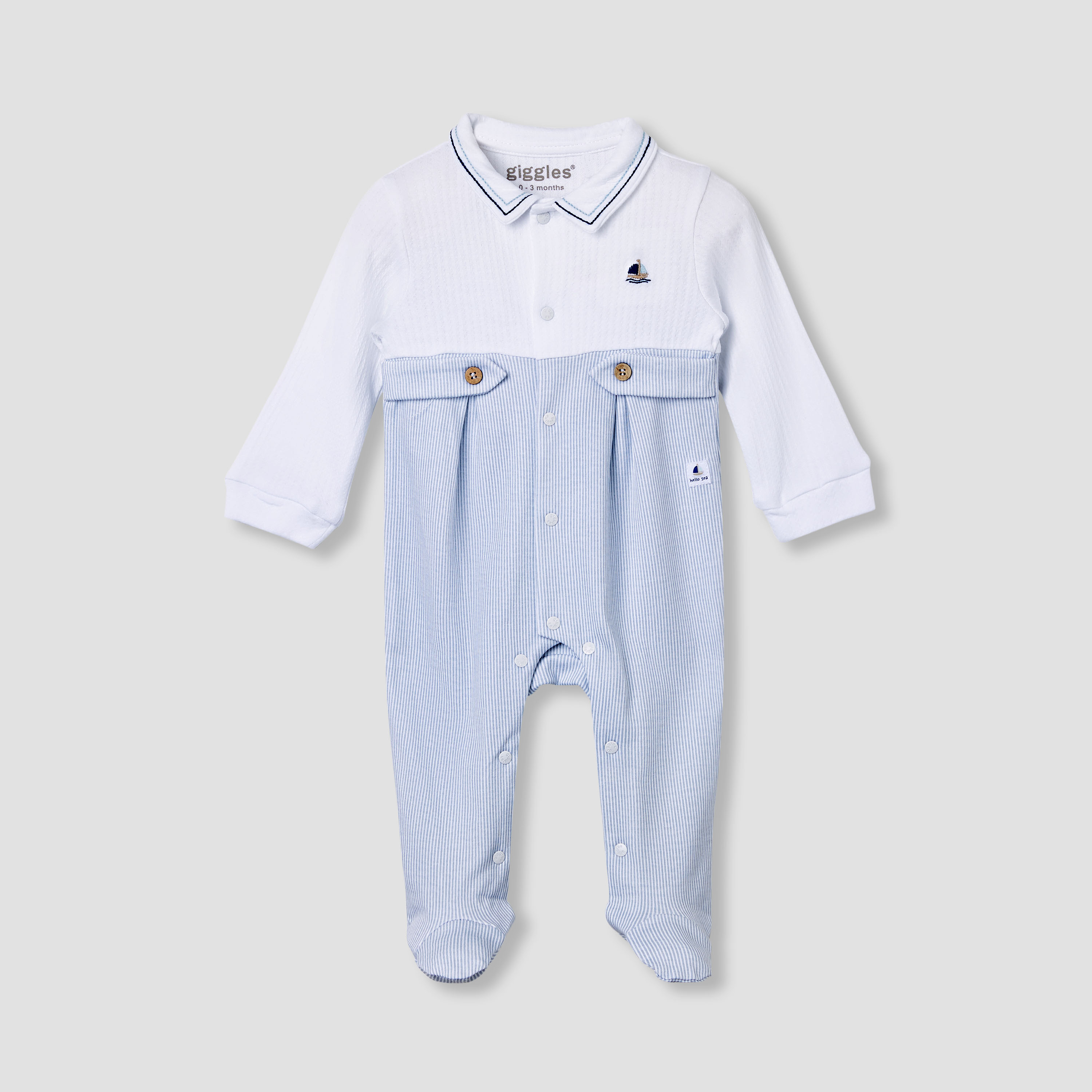 Giggles Striped Collared Sleepsuit with Long Sleeves-baby-boys-clothing-nightwear-sleepsuits-image-1
