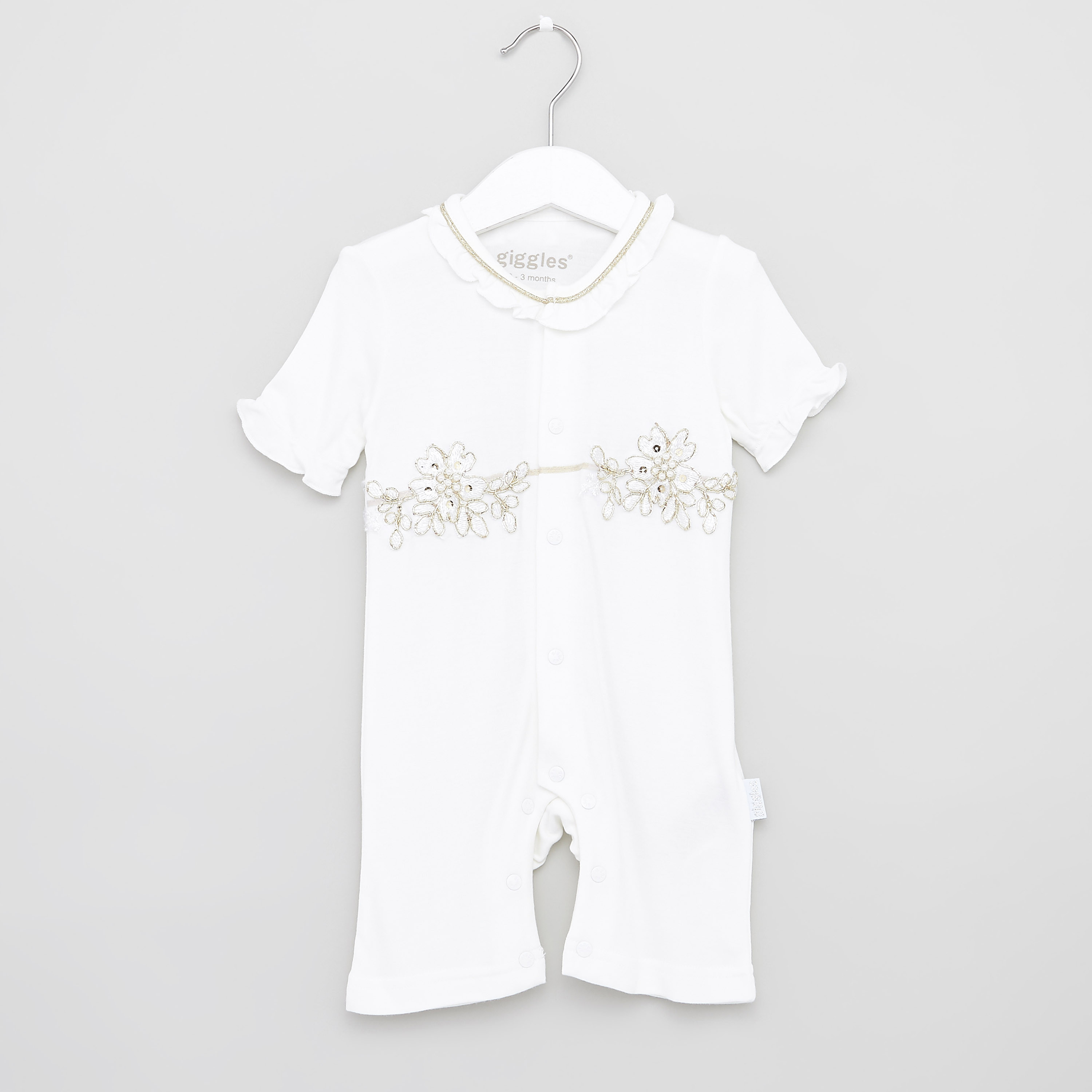 Giggles Embellished Detail Romper with Round Neck and Short Sleeves-baby-girls-clothing-rompers-image-1