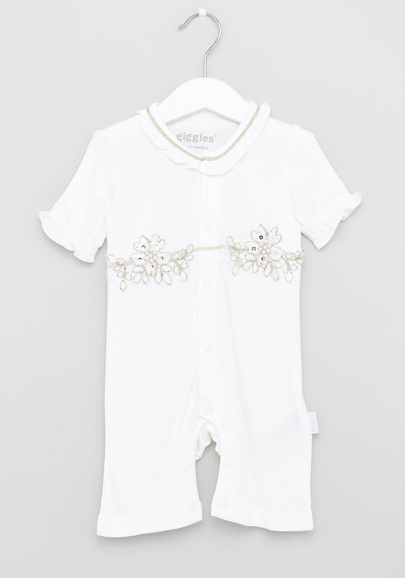 Giggles Embellished Detail Romper with Round Neck and Short Sleeves-Rompers%2C Dungarees and Jumpsuits-image-0
