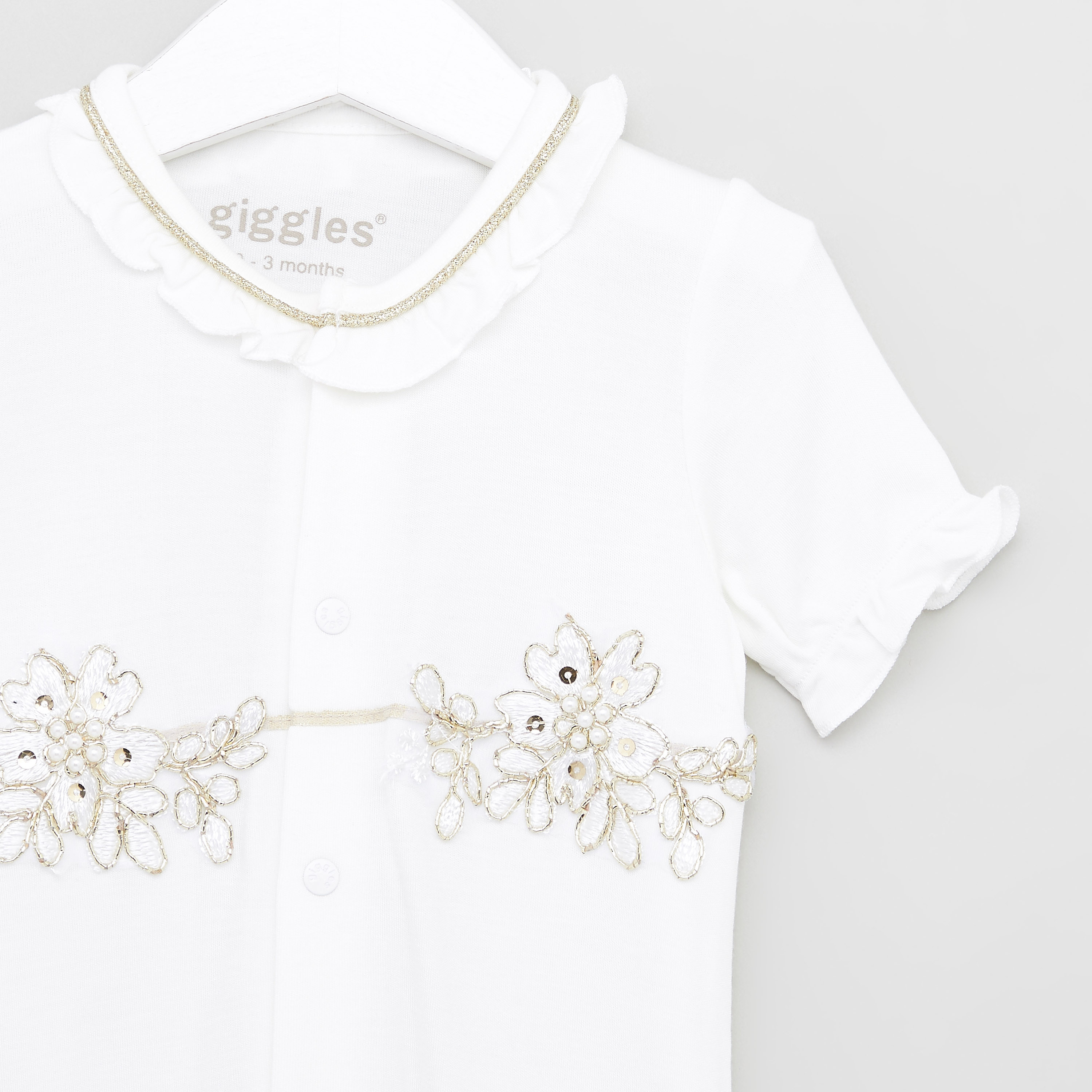 Giggles Embellished Detail Romper with Round Neck and Short Sleeves-baby-girls-clothing-rompers-image-2