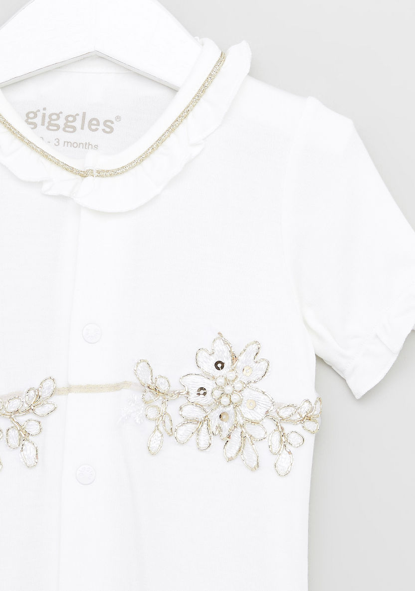 Giggles Embellished Detail Romper with Round Neck and Short Sleeves-Rompers%2C Dungarees and Jumpsuits-image-1