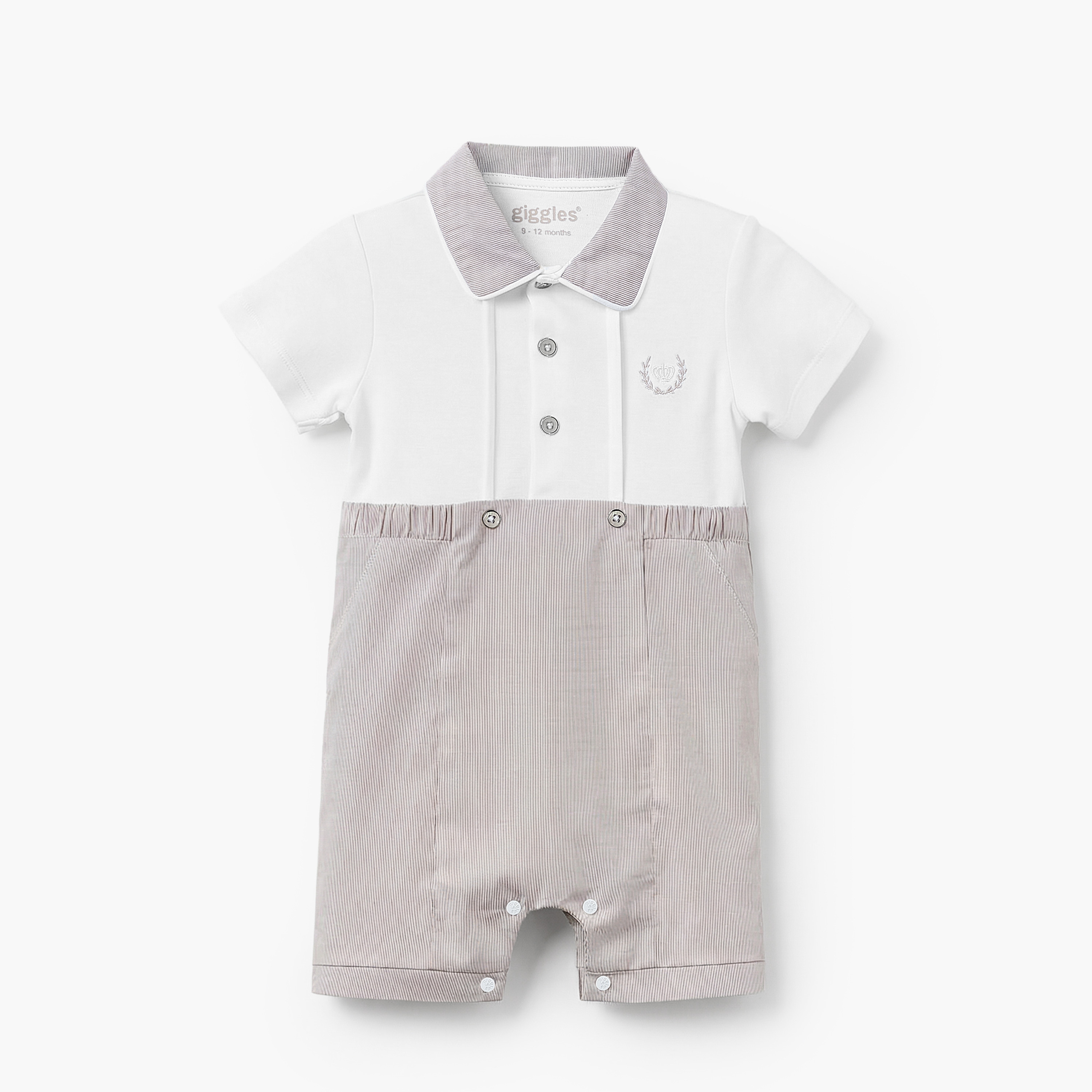 أفرول مخطط بياقة وأكمام قصيرة من جيجلز-baby-boys-clothing-rompers-image-1