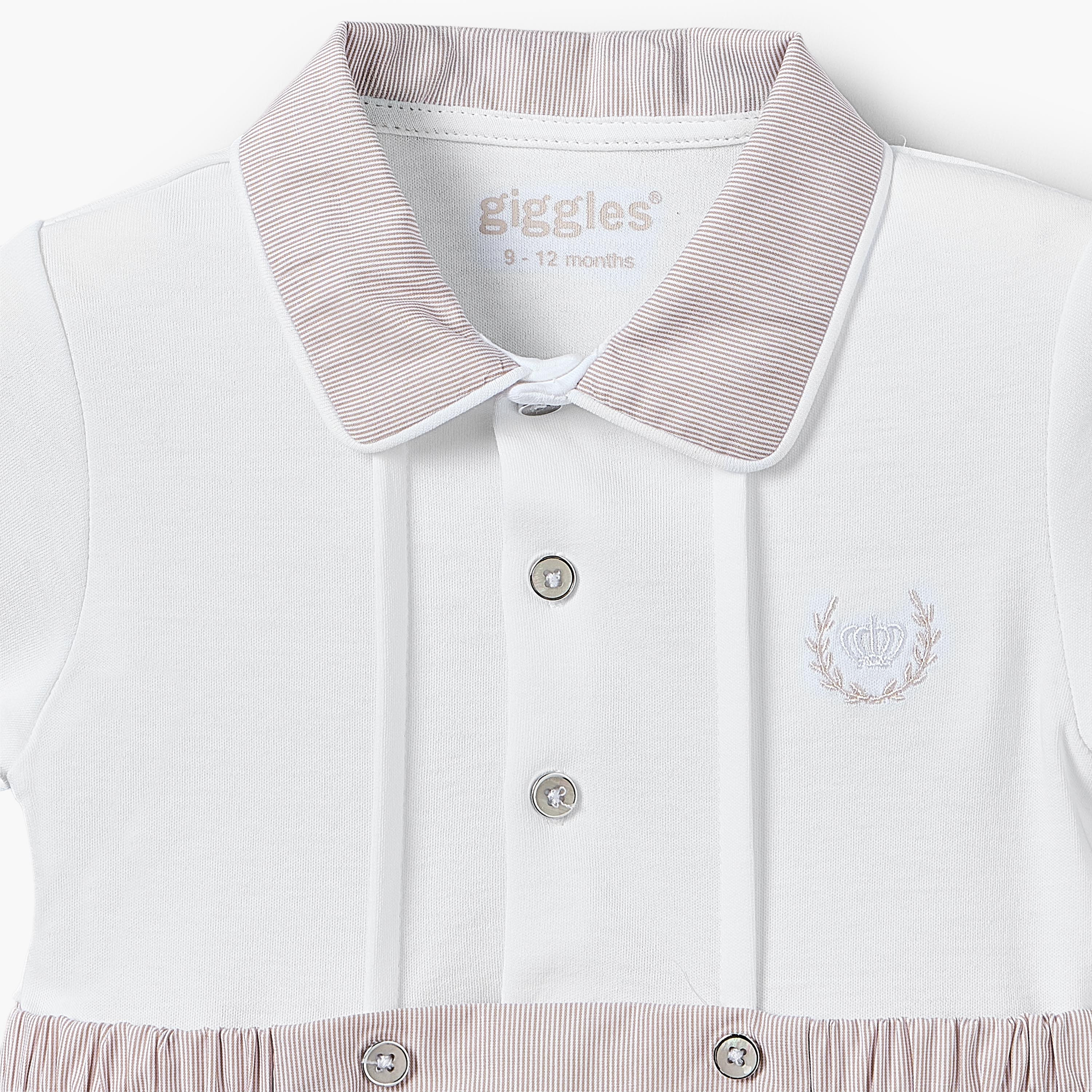 أفرول مخطط بياقة وأكمام قصيرة من جيجلز-baby-boys-clothing-rompers-image-3