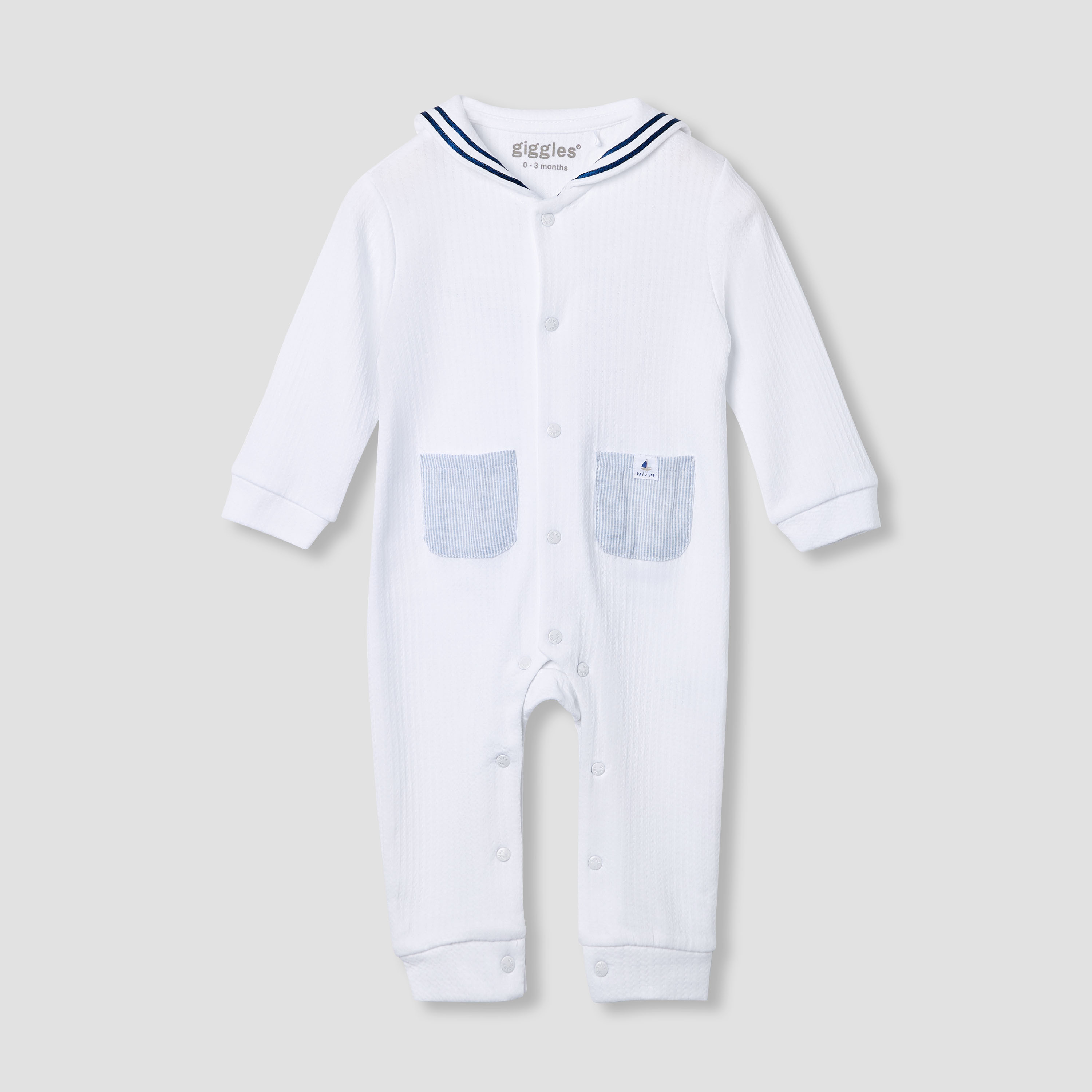 Giggles Ribbed Sailor Collar Sleepsuit with Long Sleeves-baby-boys-clothing-nightwear-sleepsuits-image-1