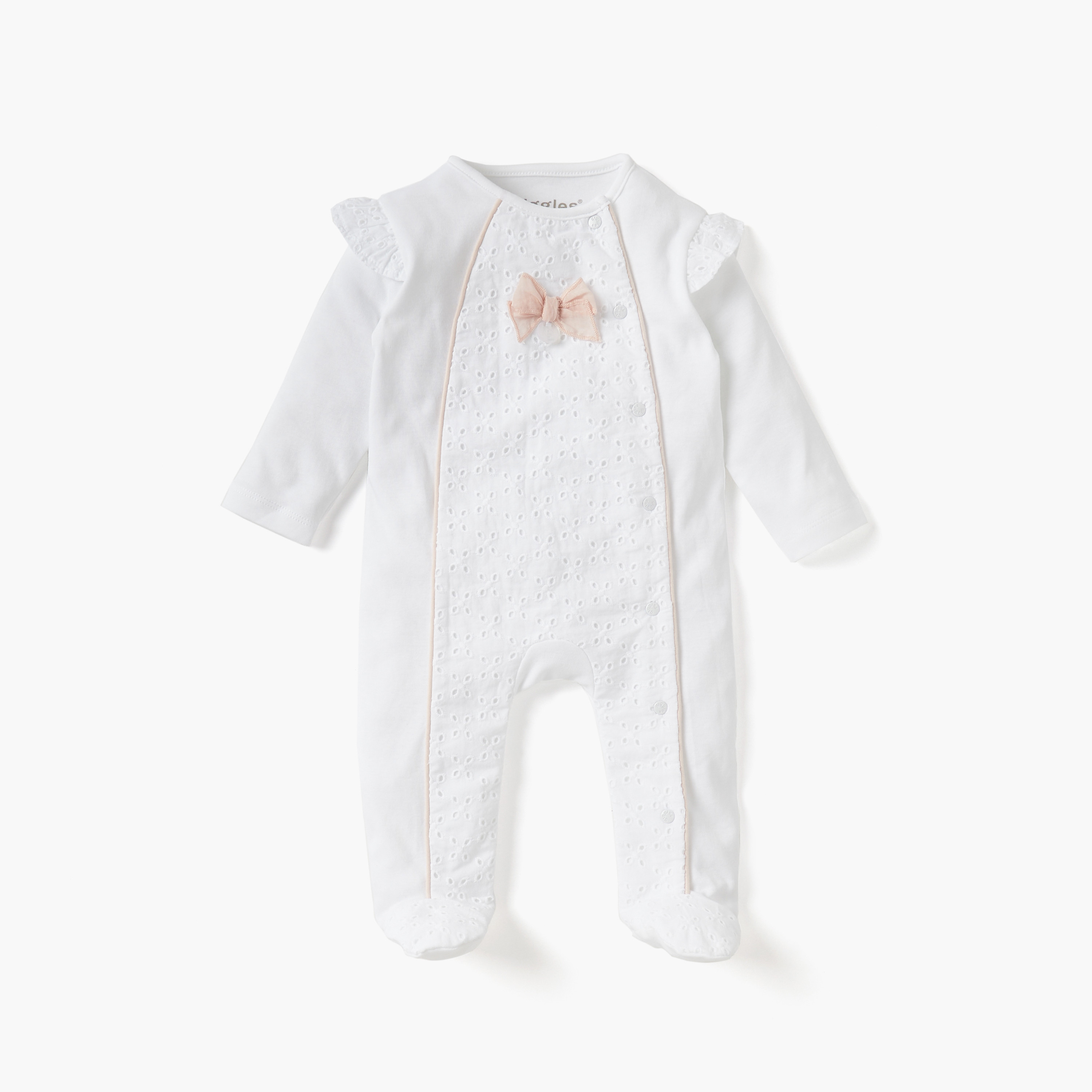 Giggles Bow Applique Closed Feet Sleepsuit with Long Sleeves-baby-girls-clothing-nightwear-sleepsuits-image-1