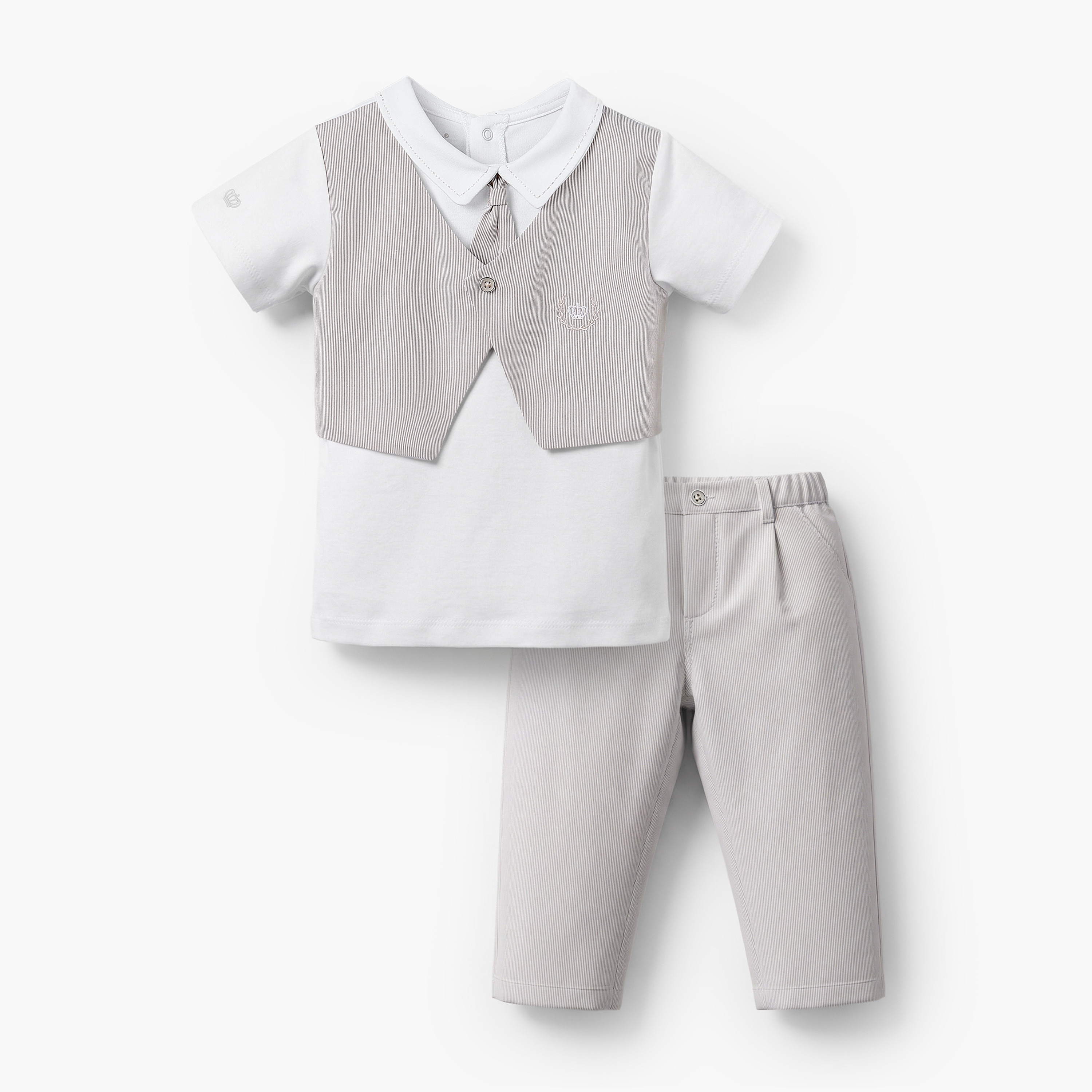 Giggles Cotton Collared Short Sleeves T-Shirt and Pants Set with Stripes-baby-boys-clothing-setsandcoords-image-2