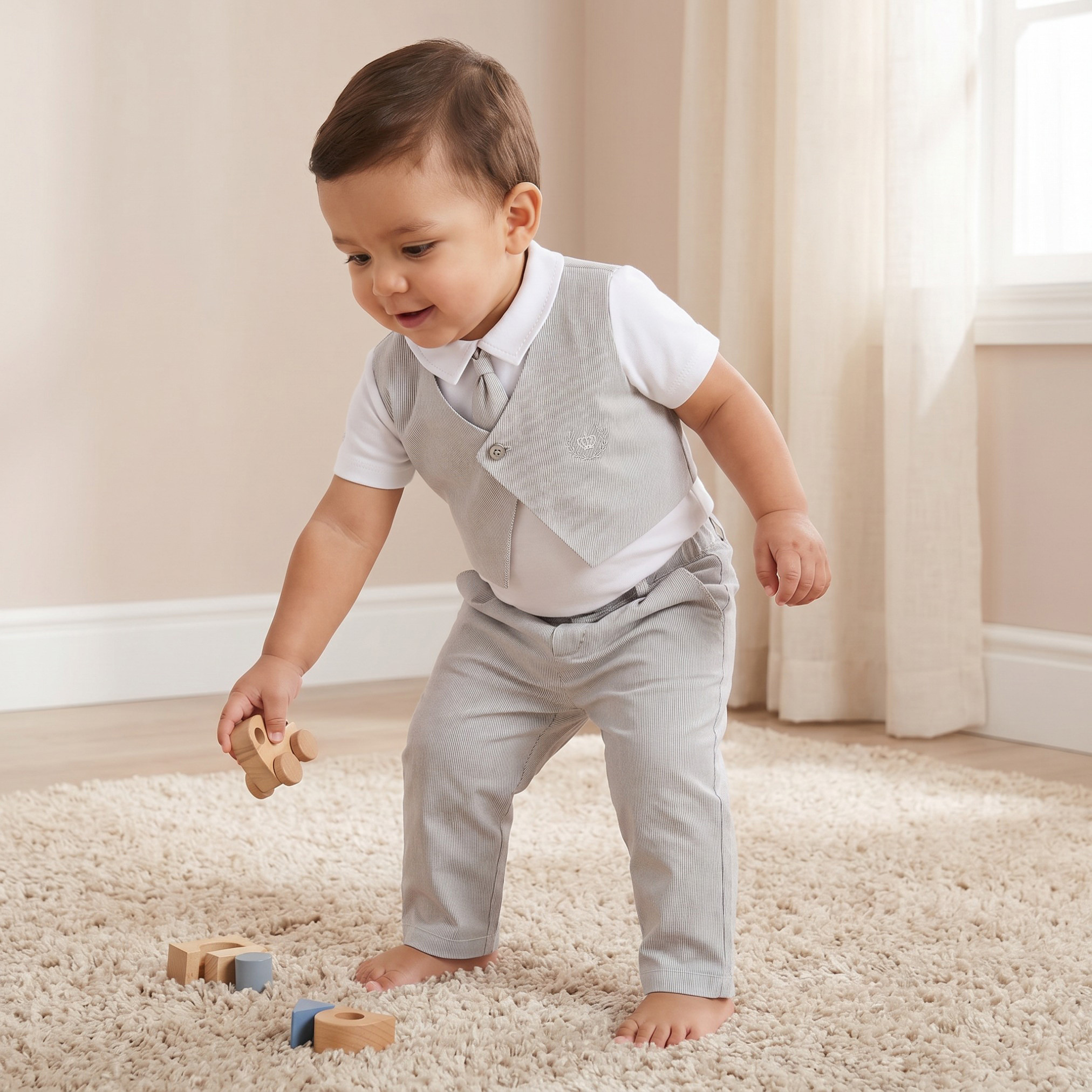 Giggles Cotton Collared Short Sleeves T-Shirt and Pants Set with Stripes-baby-boys-clothing-setsandcoords-image-1