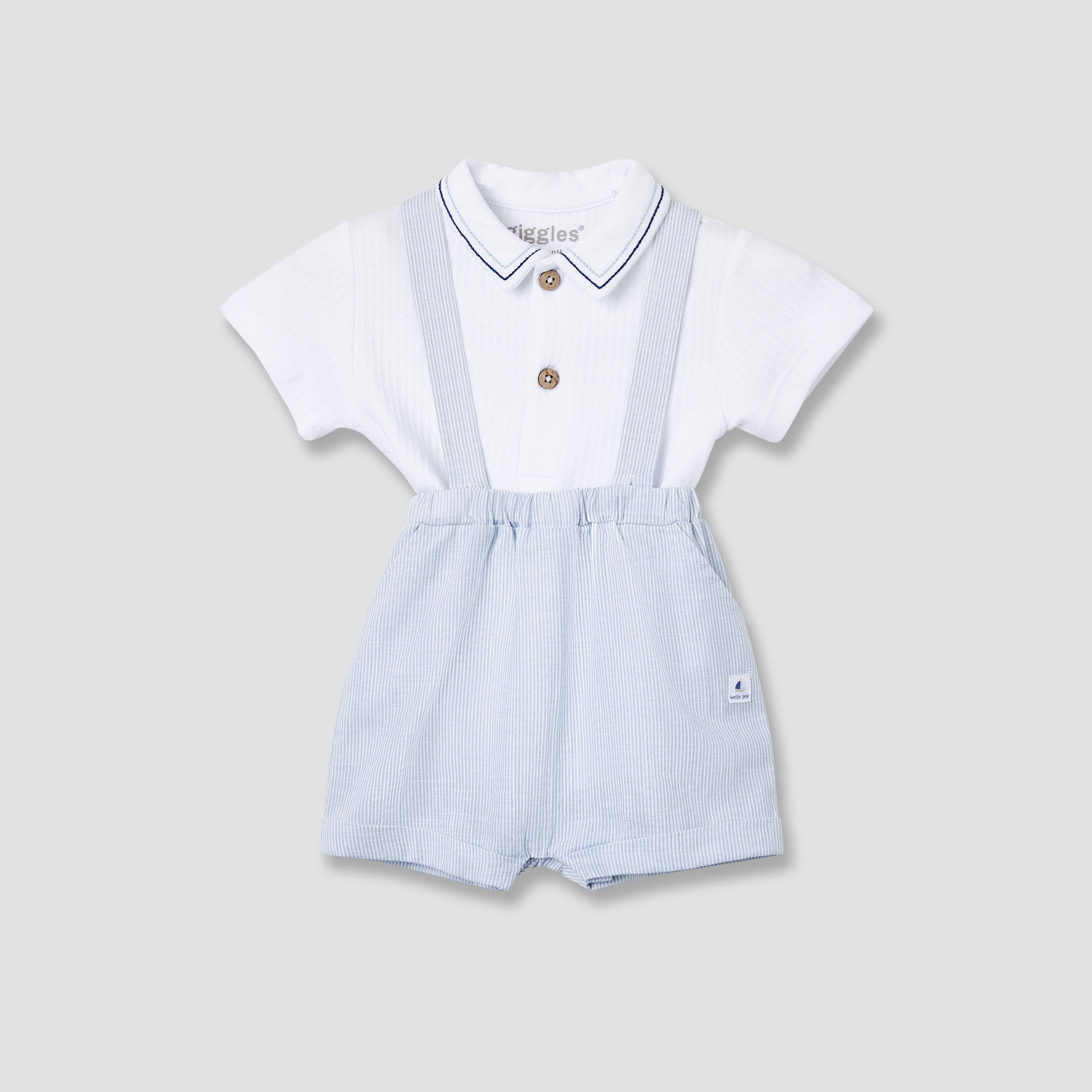 Giggles Striped Dungaree and Polo T-shirt Set-baby-boys-clothing-rompers-image-1