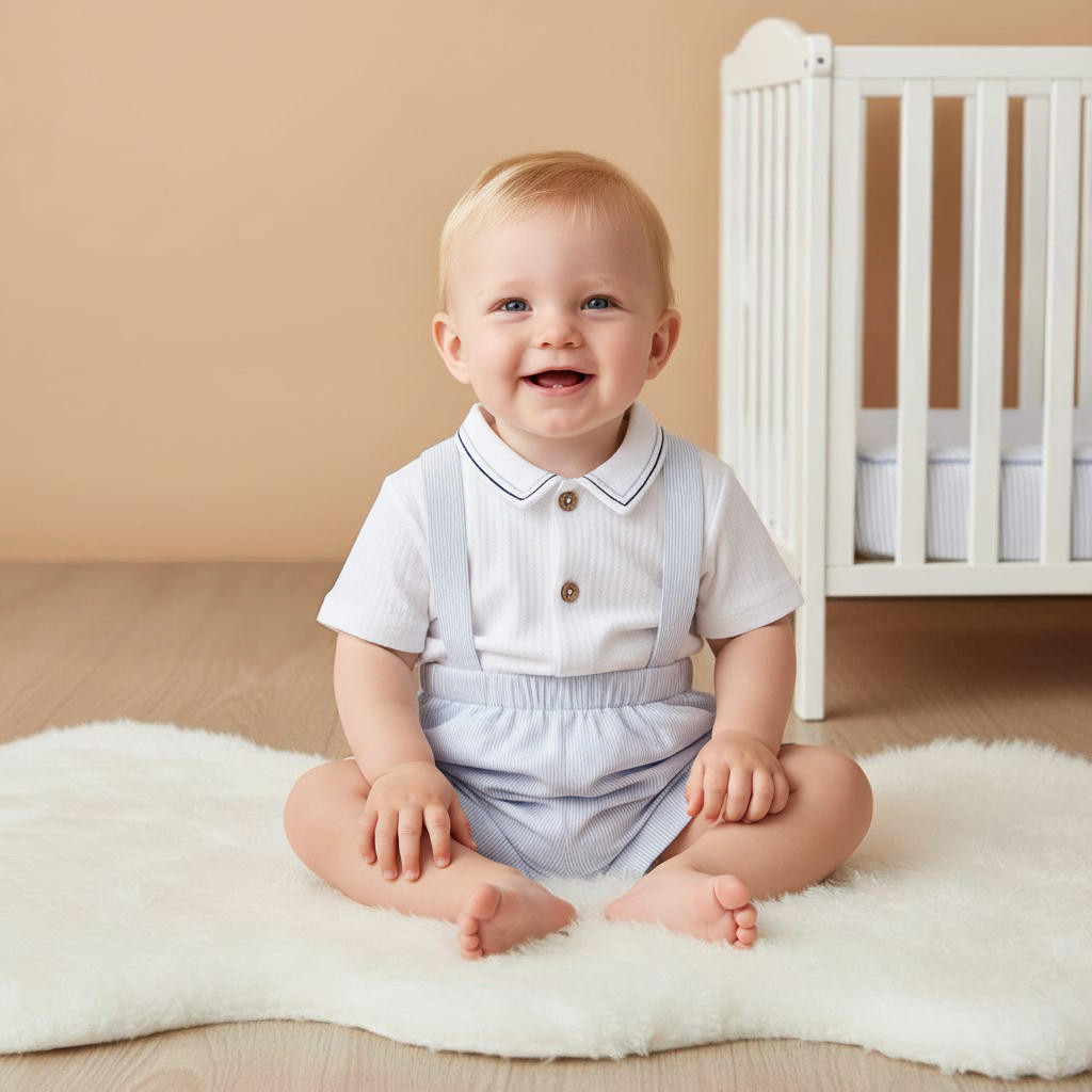 Giggles Striped Dungaree and Polo T-shirt Set-baby-boys-clothing-rompers-image-7