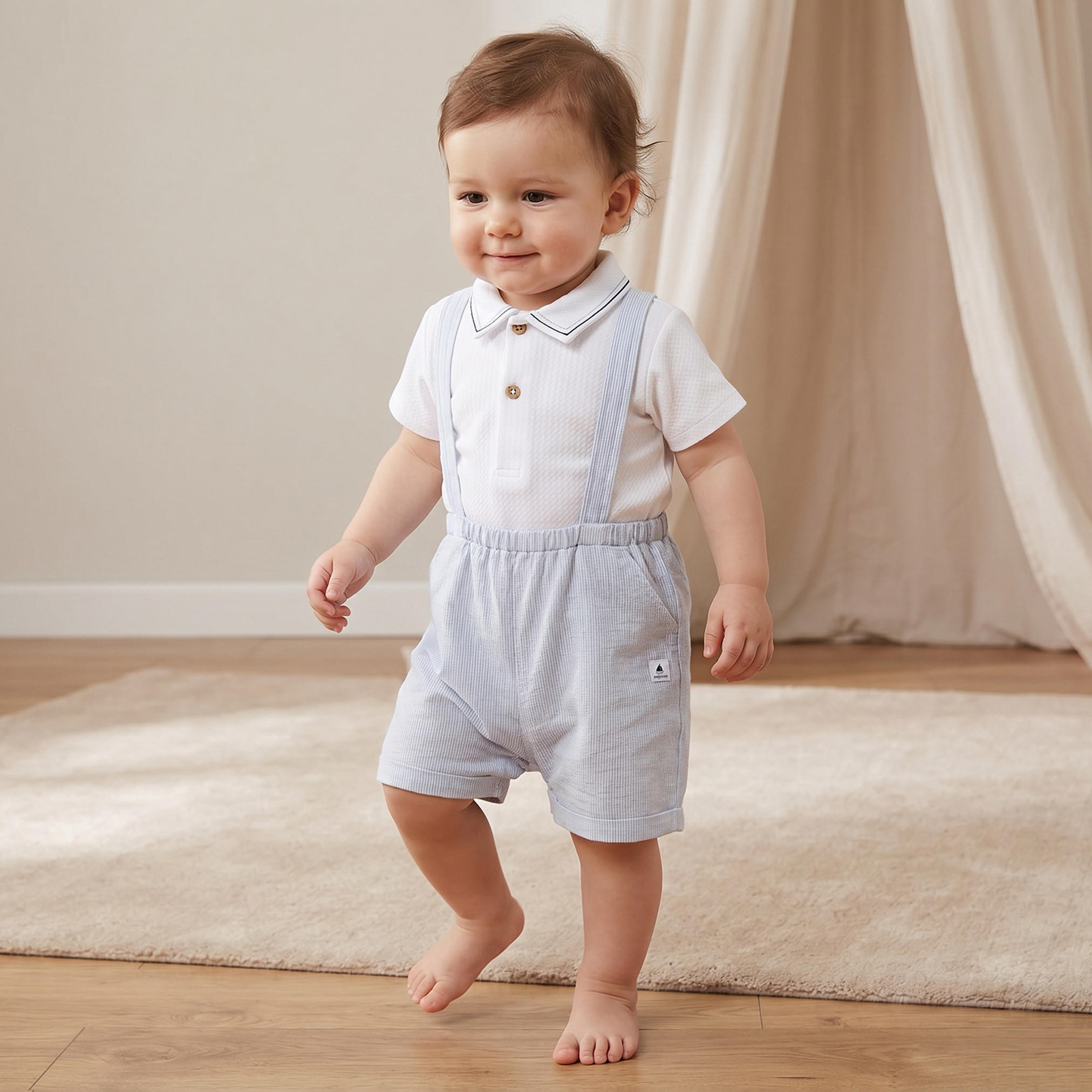 Giggles Striped Dungaree and Polo T-shirt Set-baby-boys-clothing-rompers-image-8