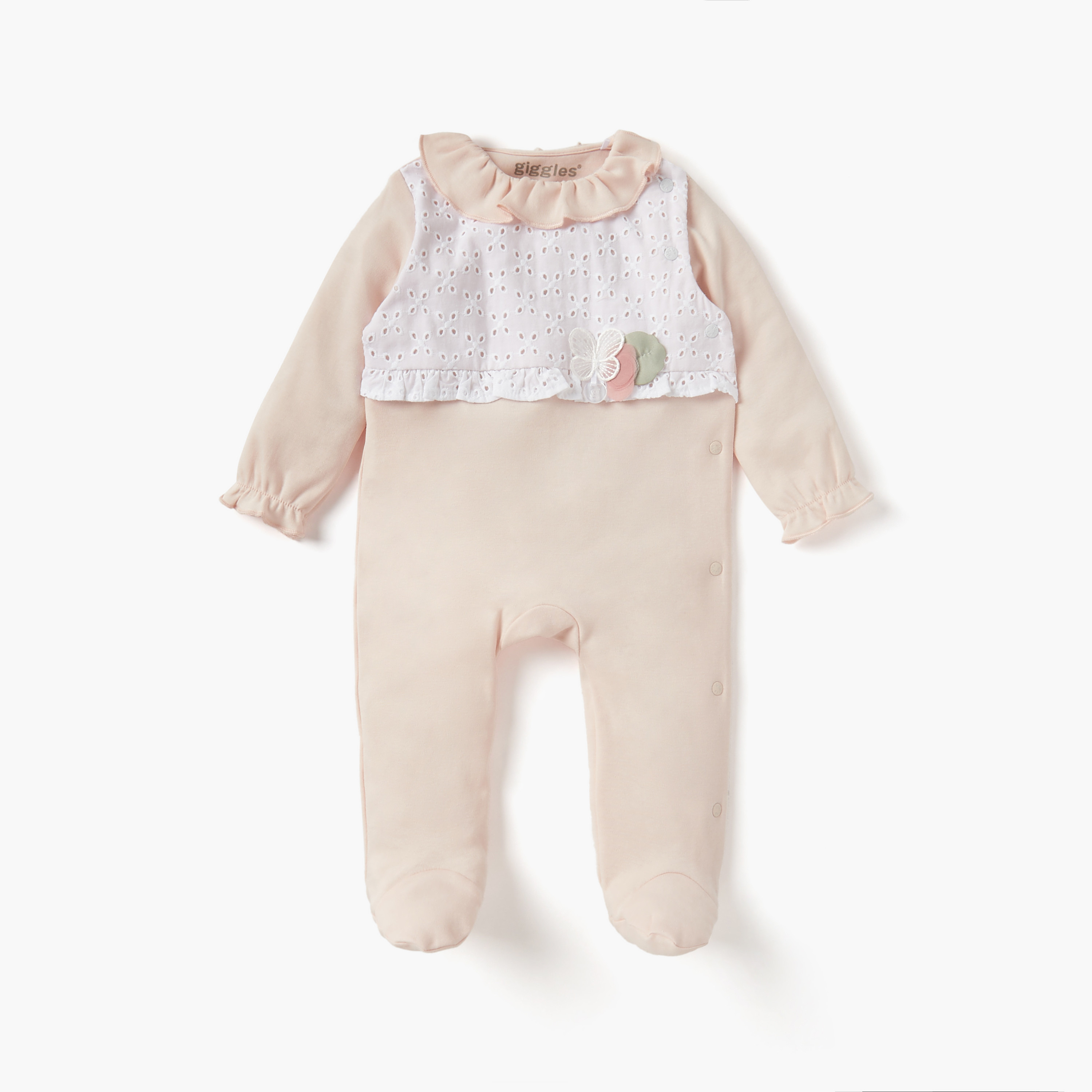Giggles Panelled Closed Feet Sleepsuit with Long Sleeves-baby-girls-clothing-nightwear-sleepsuits-image-1