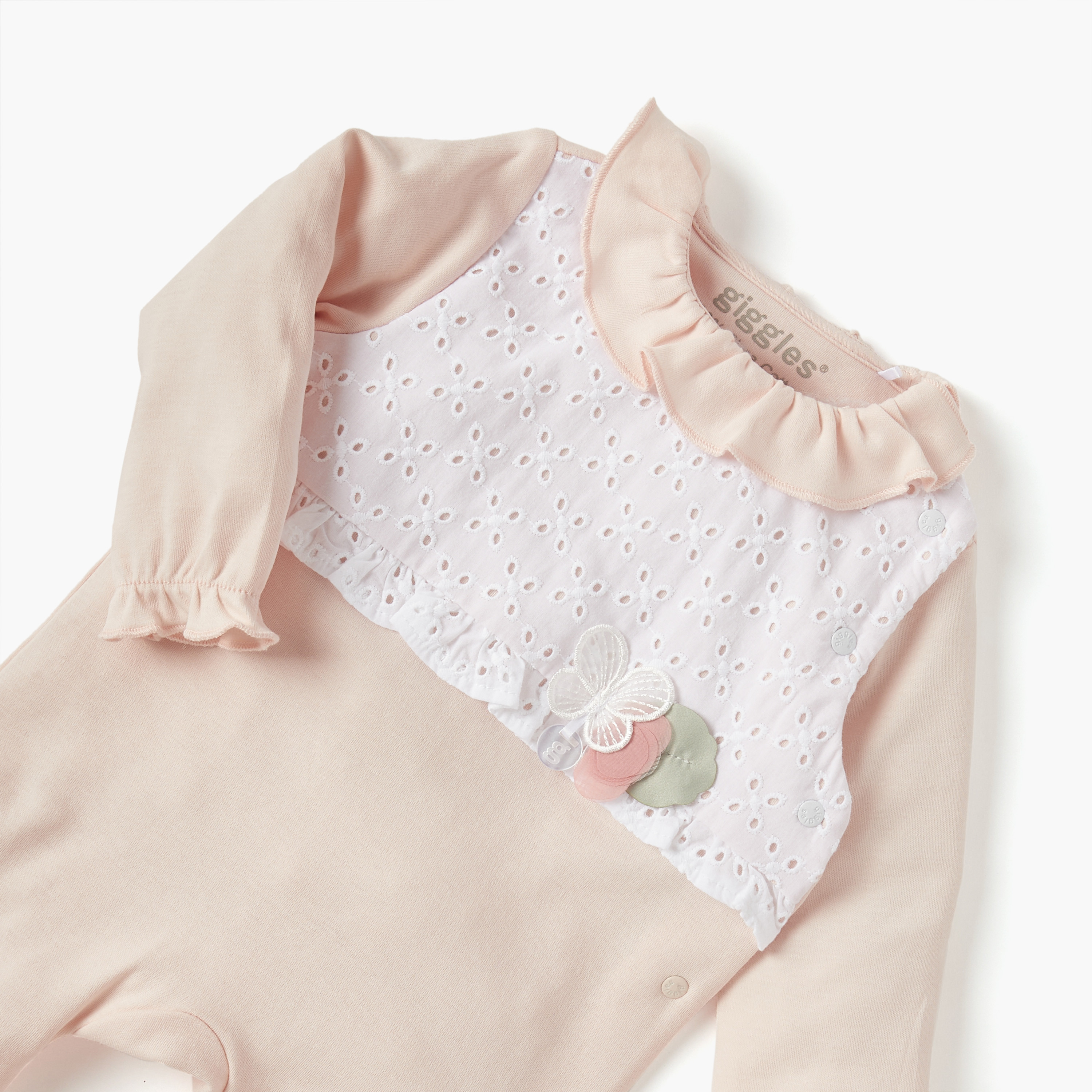 Giggles Panelled Closed Feet Sleepsuit with Long Sleeves-baby-girls-clothing-nightwear-sleepsuits-image-3