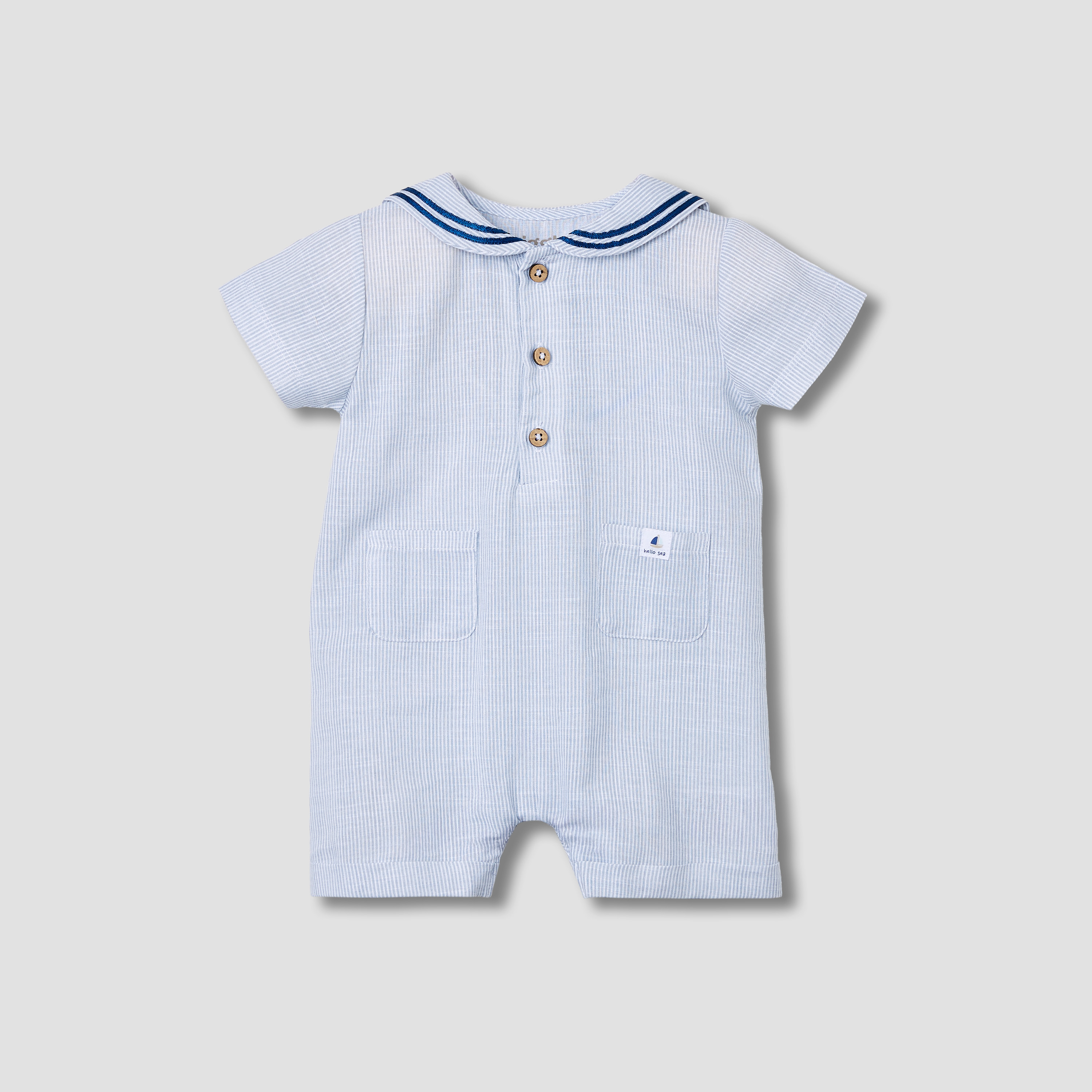 أفرول مقلّم بياقة بحار وأكمام قصيرة من جيجلز-baby-boys-clothing-rompers-image-1
