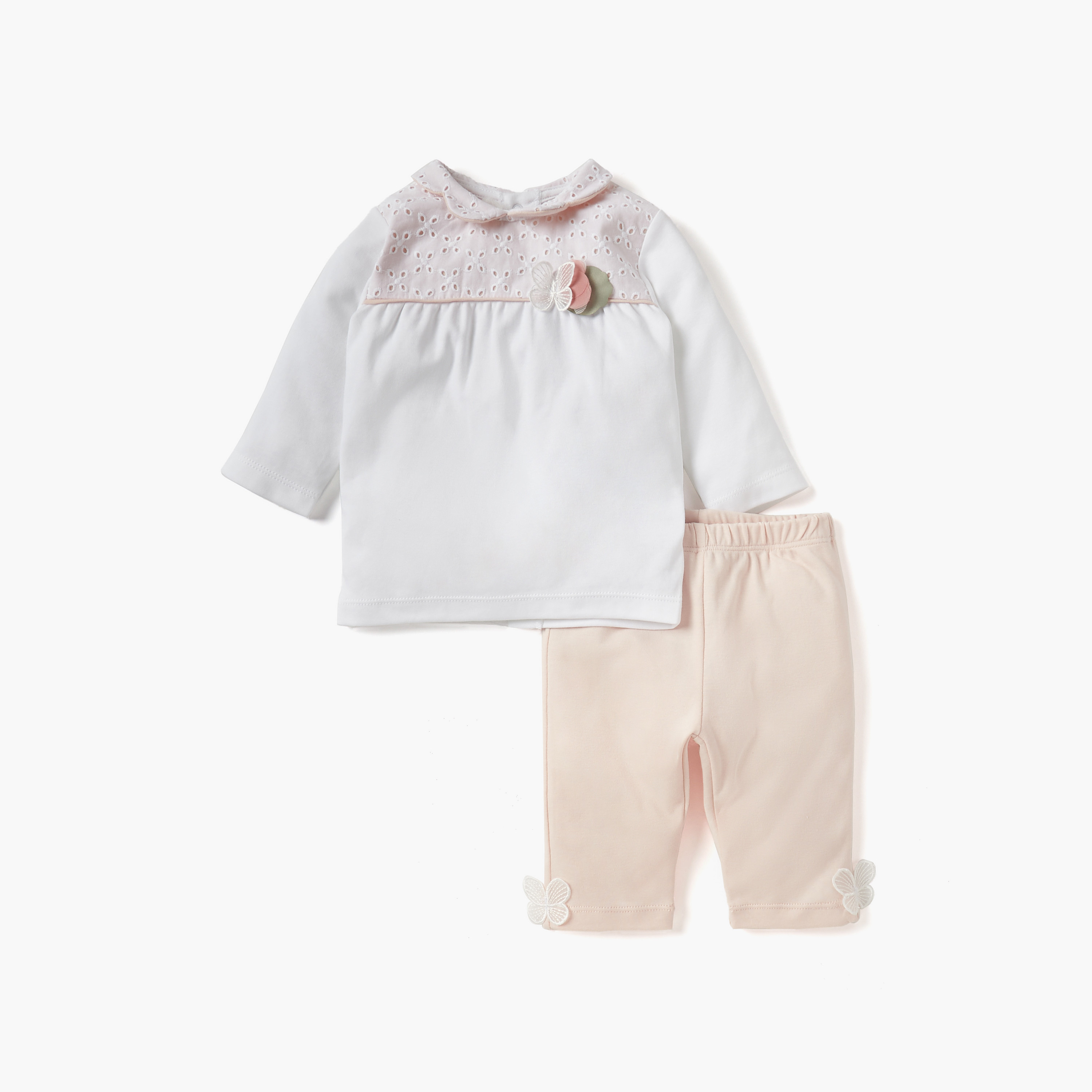 Giggles Schiffli Butterfly Applique Top and Solid Pyjama Set-baby-girls-clothing-nightwear-pyjamasets-image-1