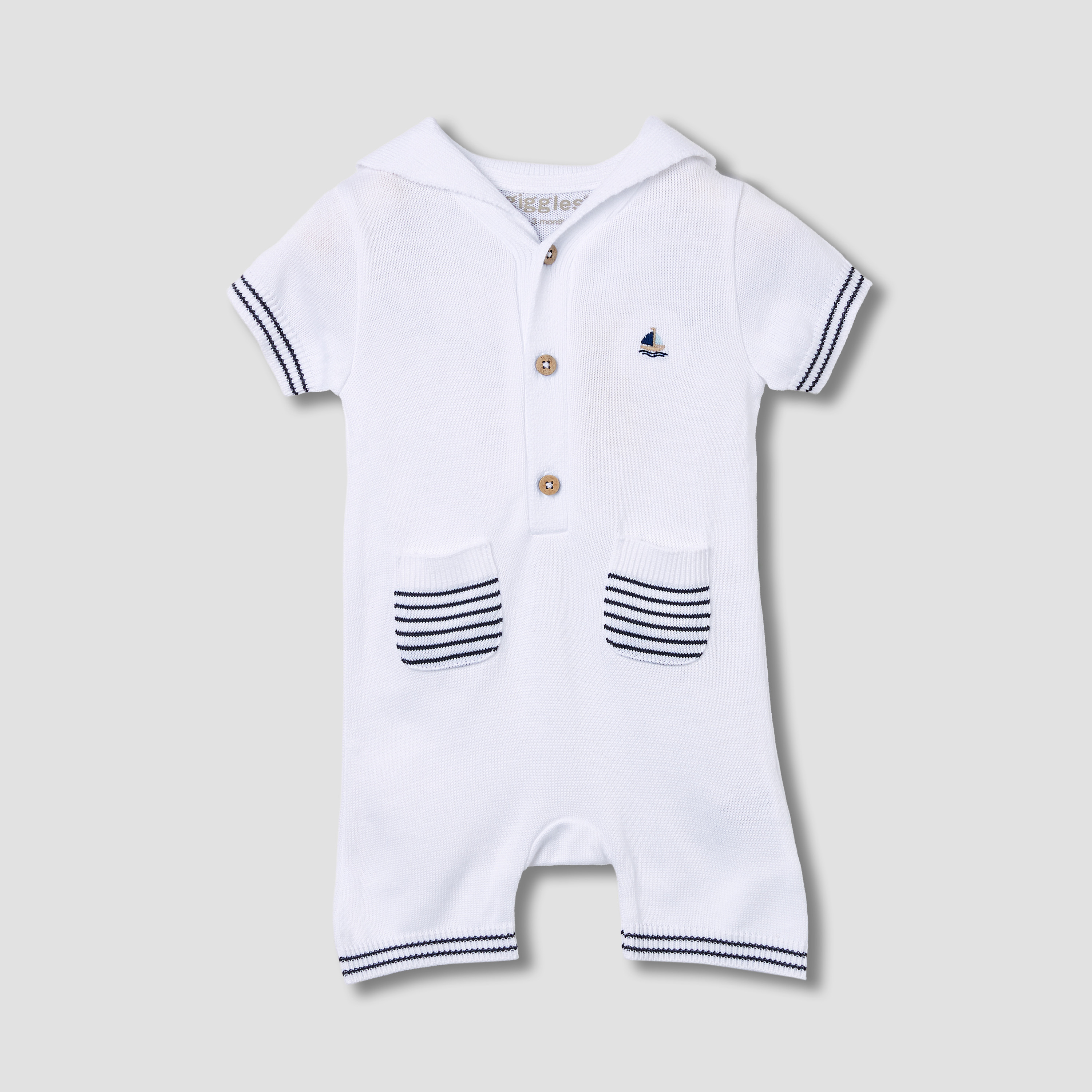 Giggles Striped Romper with Short Sleeves-baby-boys-clothing-rompers-image-1