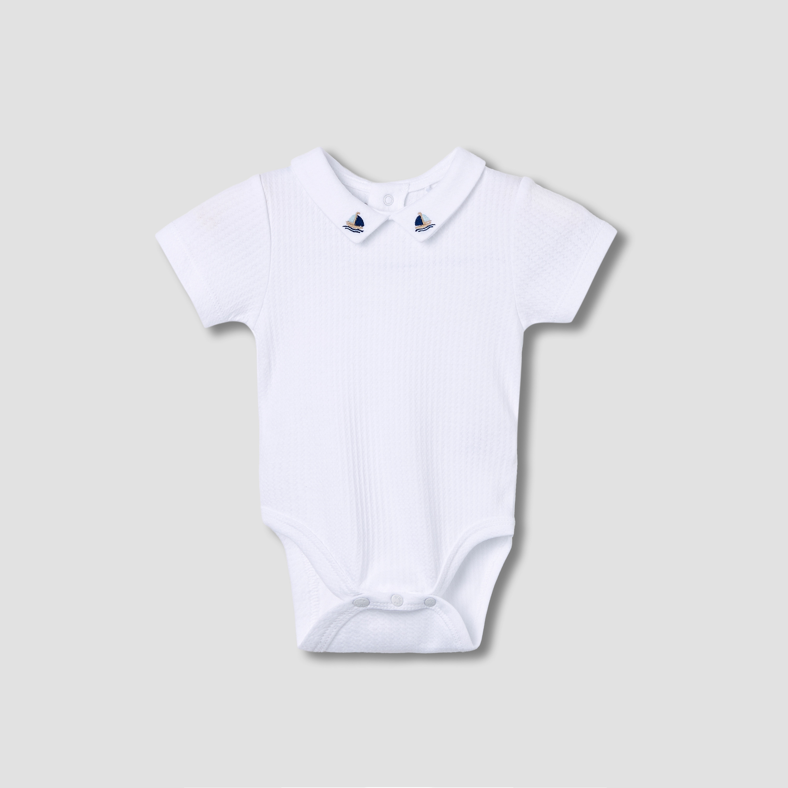Giggles Textured Bodysuit with Embroidered Collar and Button Closure-baby-boys-clothing-bodysuits-image-1