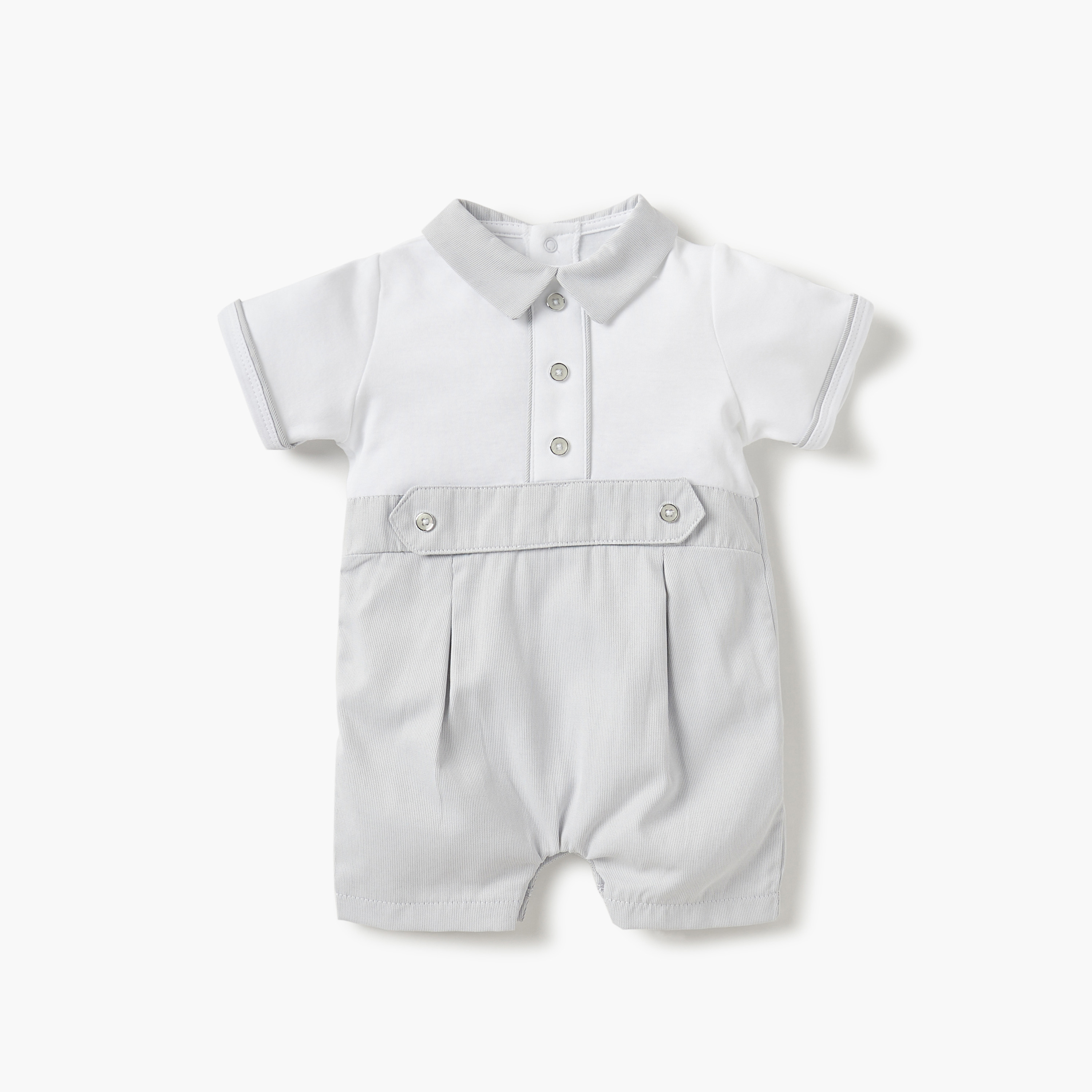 Giggles Textured Romper with Short Sleeves and Collar-baby-boys-clothing-rompers-image-1