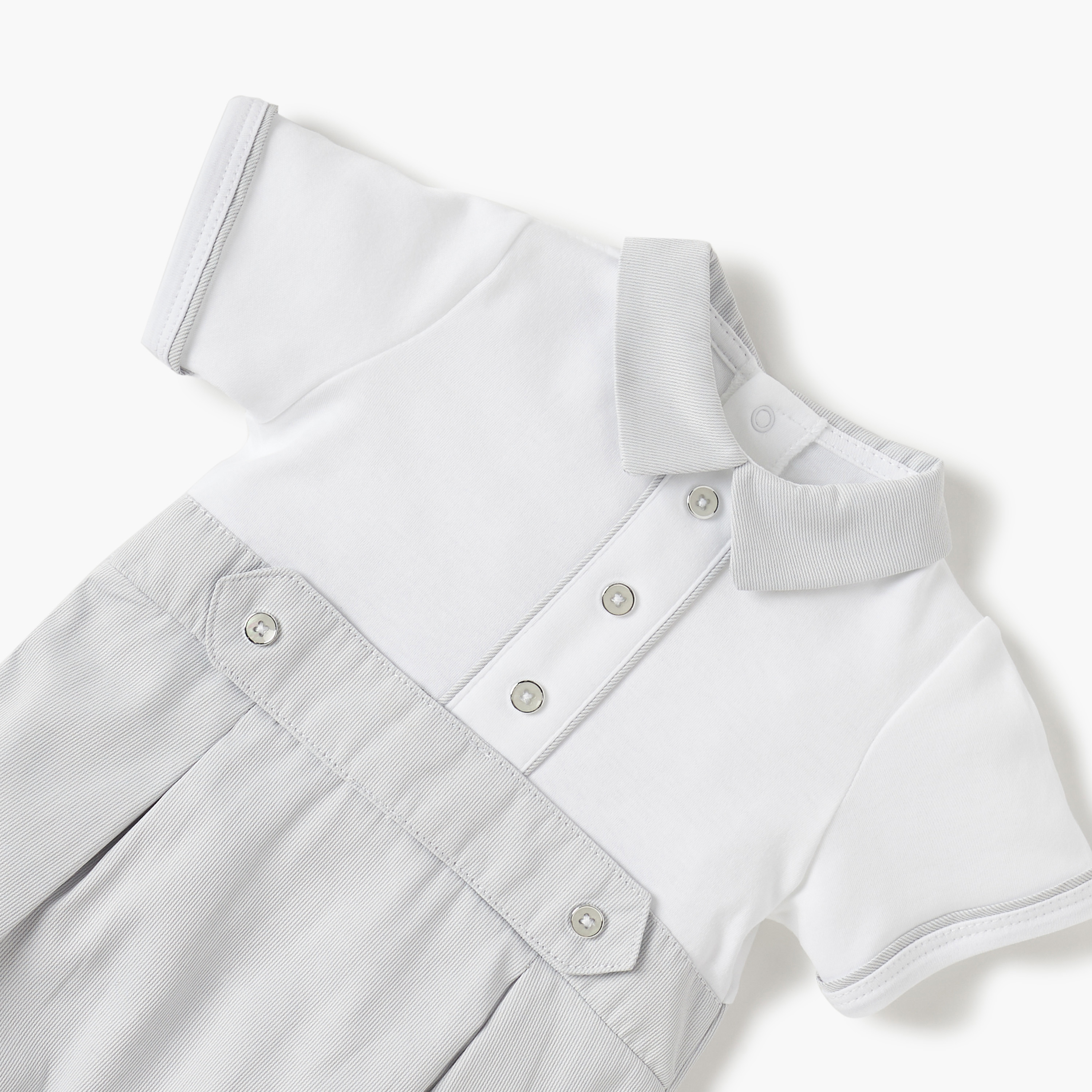 Giggles Textured Romper with Short Sleeves and Collar-baby-boys-clothing-rompers-image-3