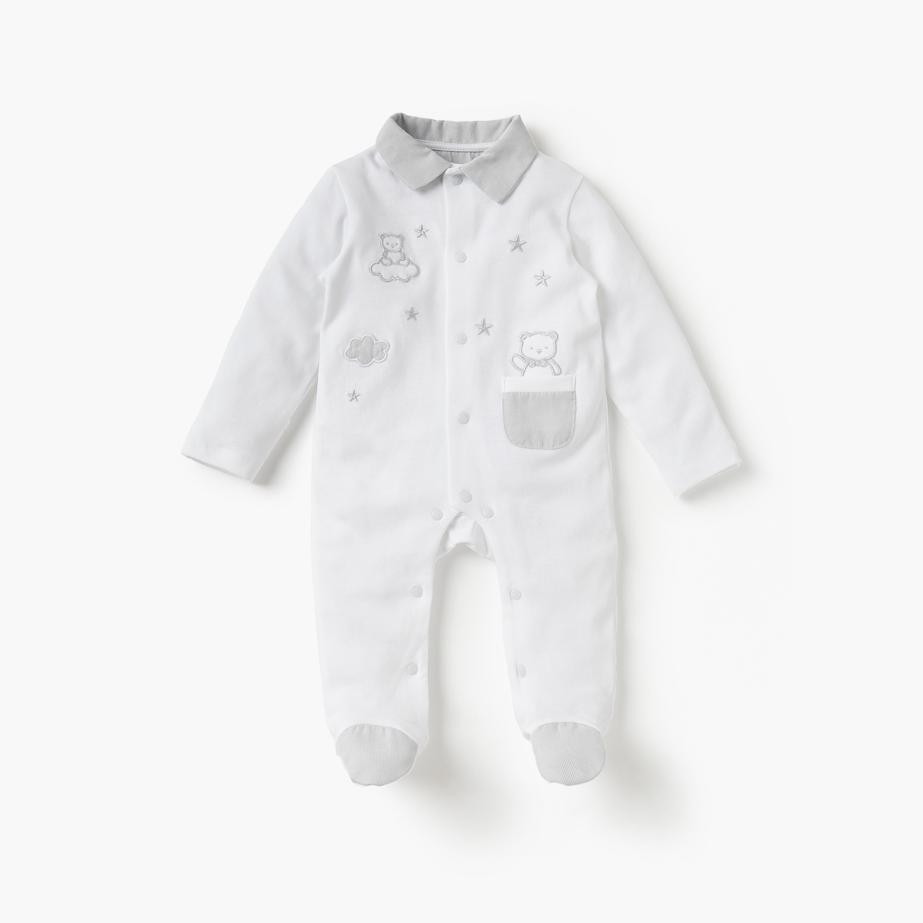 Giggles Applique Detail Closed Foot Sleepsuit with Long Sleeves and Collar-baby-boys-clothing-nightwear-sleepsuits-image-1