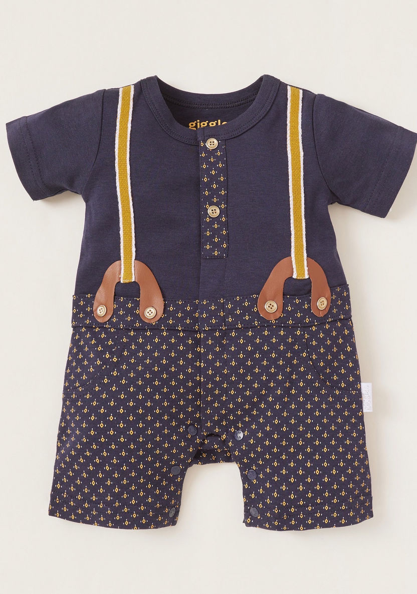 Giggles Printed Romper with Round Neck and Short Sleeves-Rompers%2C Dungarees and Jumpsuits-image-0