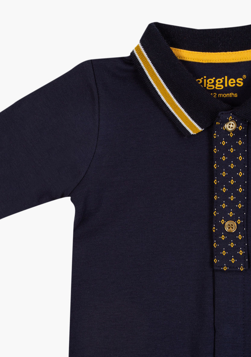 Giggles Printed Polo Sleepsuit with Long Sleeves-Sleepsuits-image-2